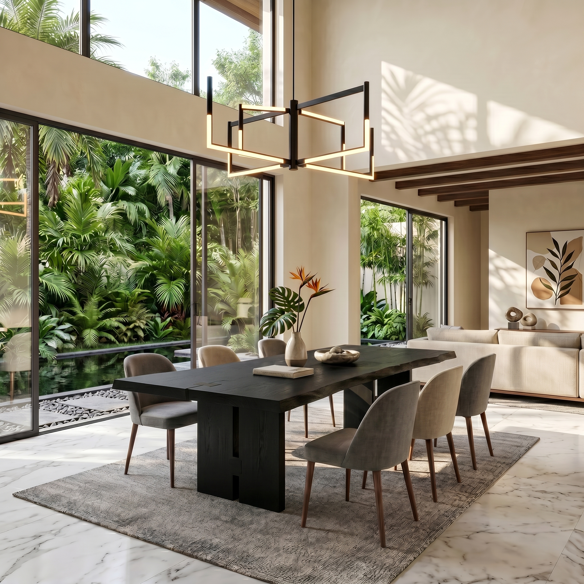 Sculptural Dining Table With Chunky Pedestal Base For Dining Room