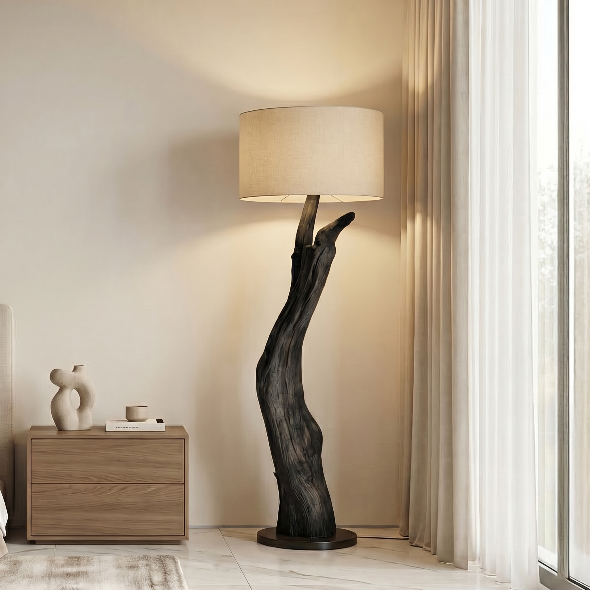 Modern Organic Wood Floor Lamp For Bedroom And Corner