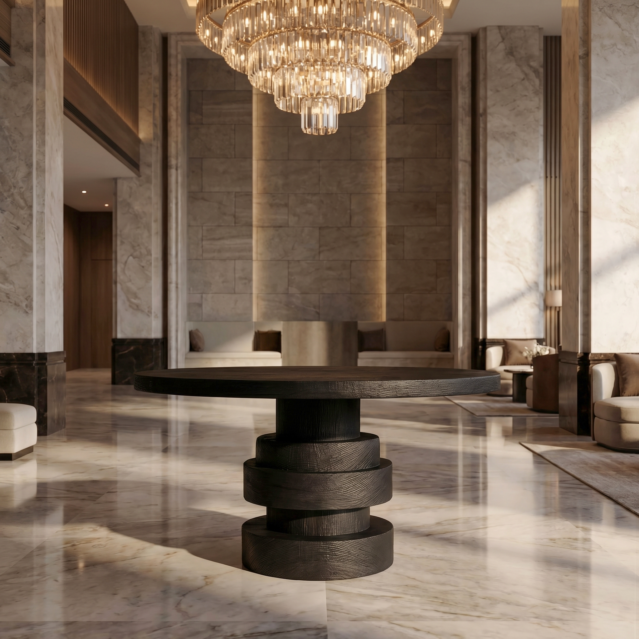 Modern Luxury Stacked Base Round Entryway Table For Entryway And Lobby