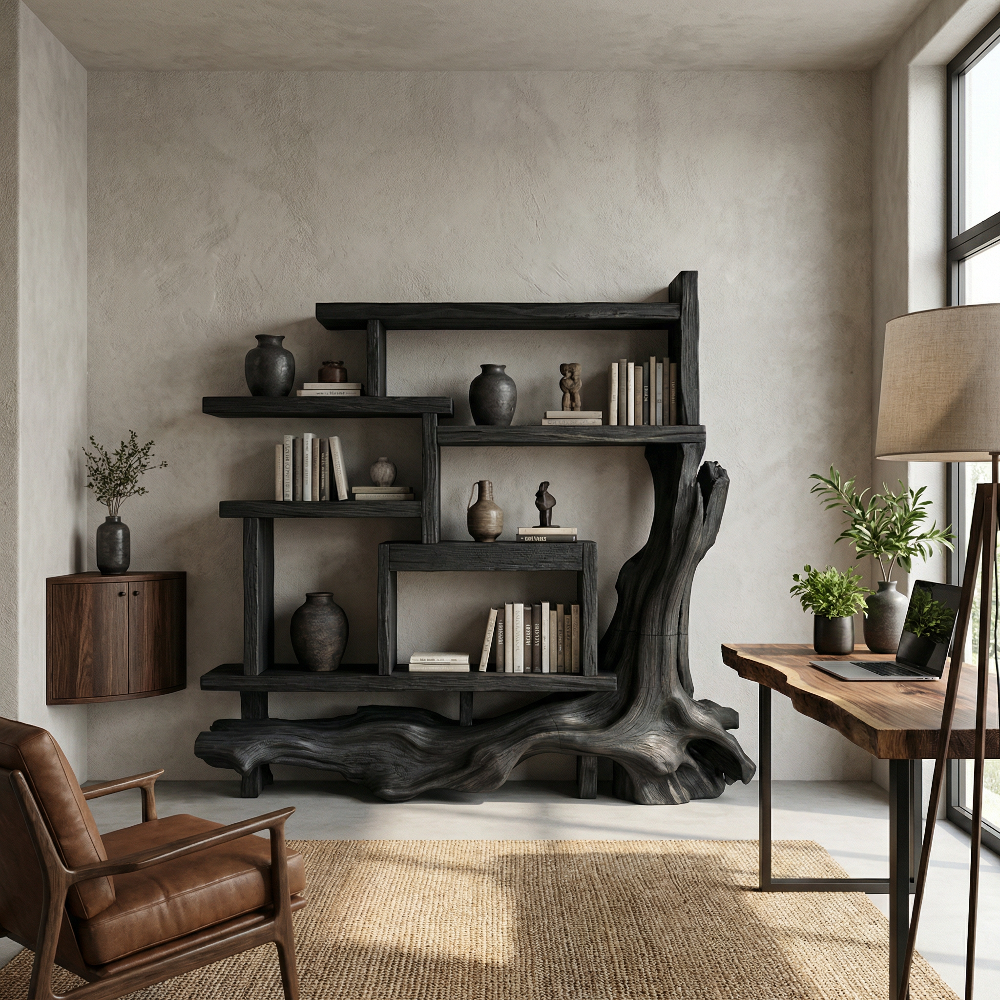 Organic Unique Wood Display Shelf For Living Room And Office