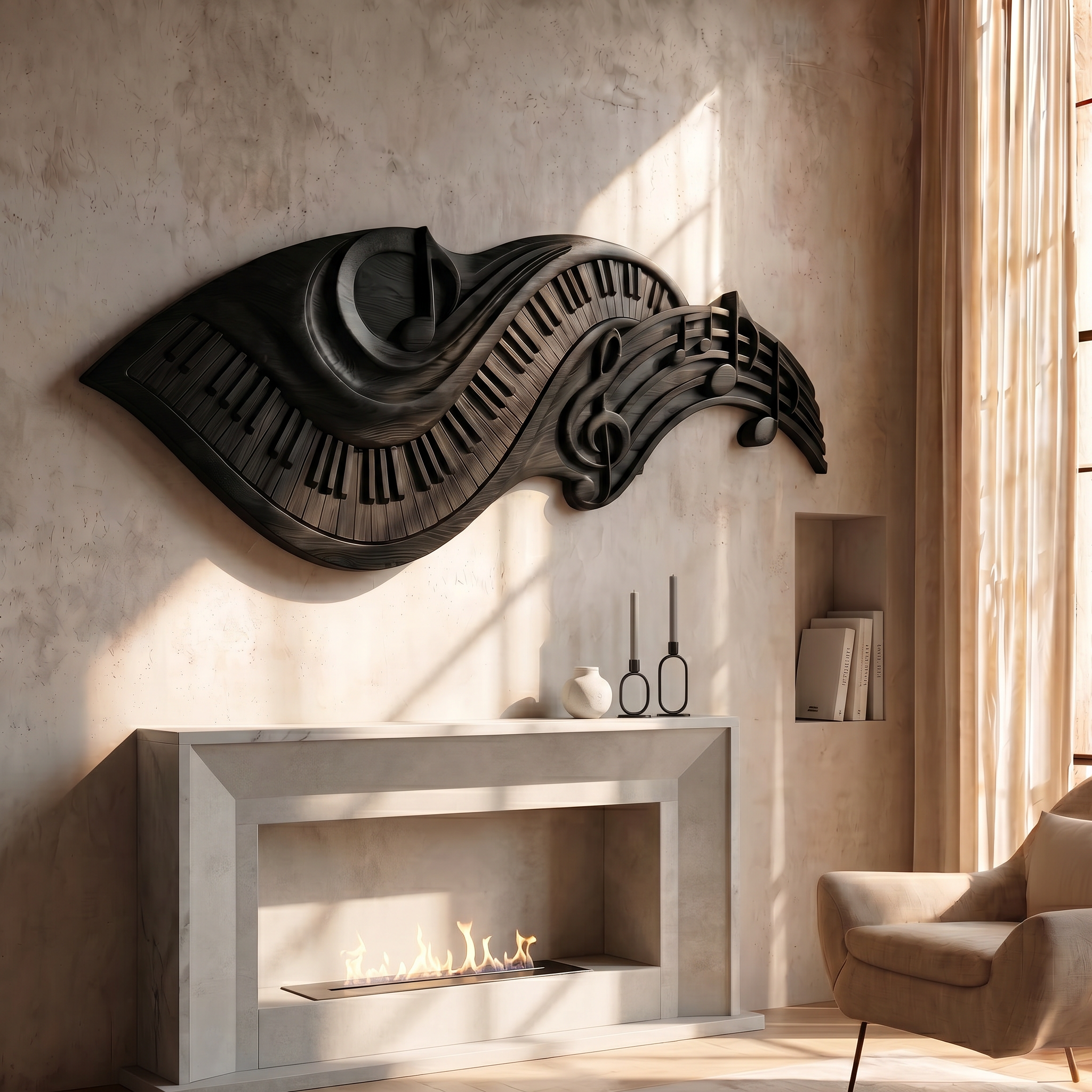 Flowing Piano Keys Wooden Wall Art For Living Room