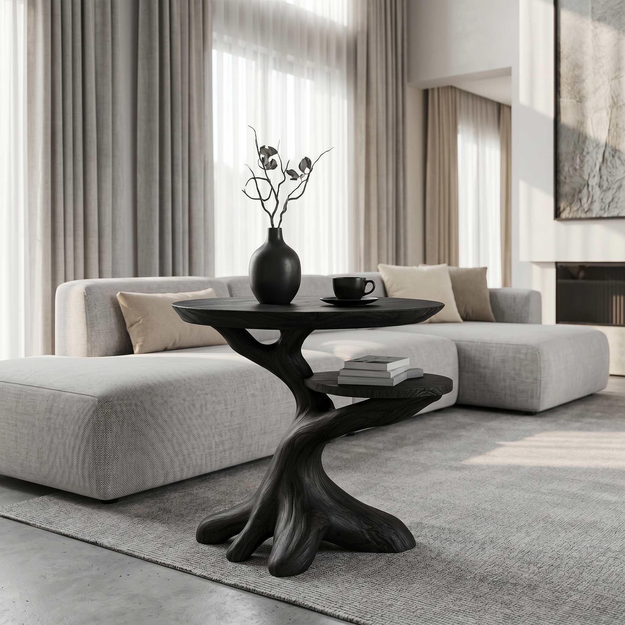 Modern Side Table With Organic Tree Root Silhouette For Living Room And Bedroom