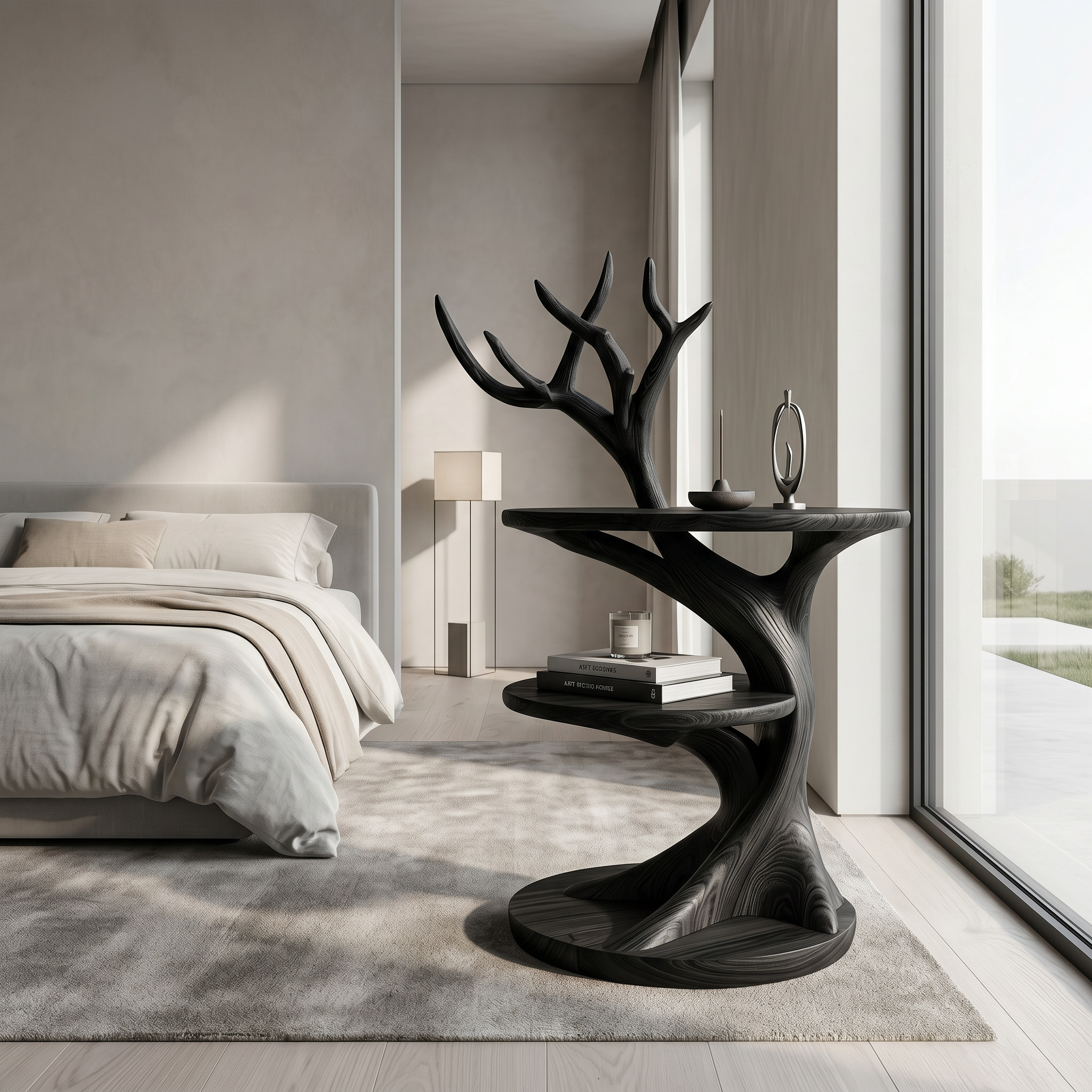 Organic Bedside Table With Sculptural Tree Branch Form For Bedroom And Reading Nook
