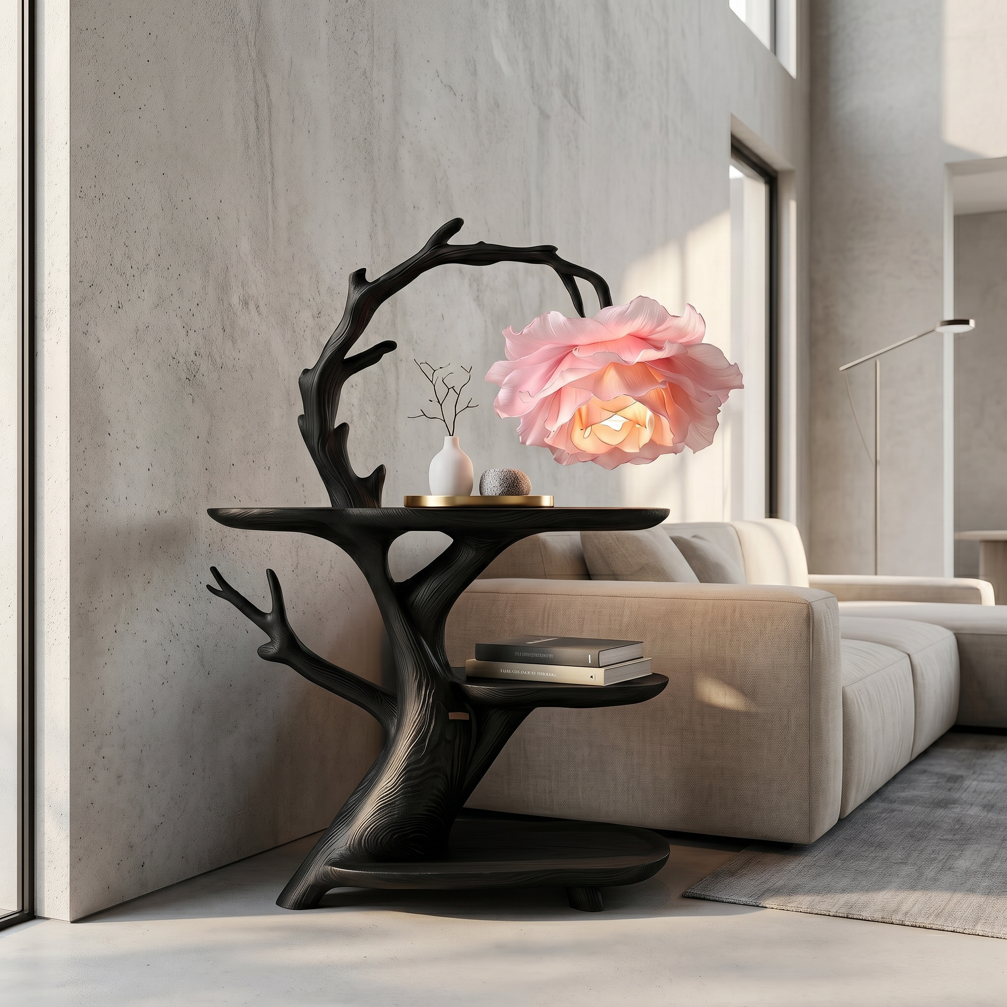 Contemporary Side Table With Floral Accent Lamp For Bedroom And Lounge
