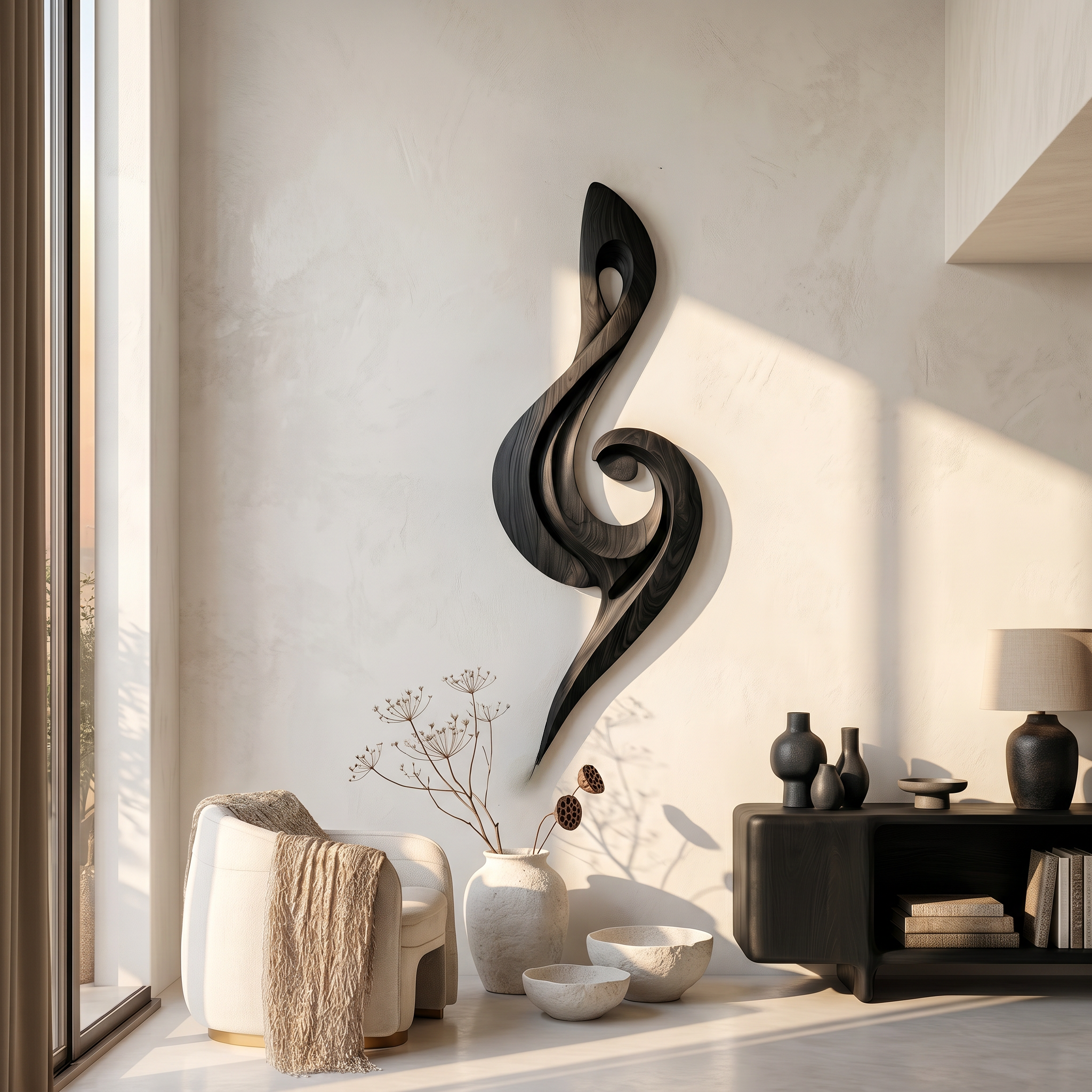Sculptural Treble Clef Wooden Wall Decor For Living Room