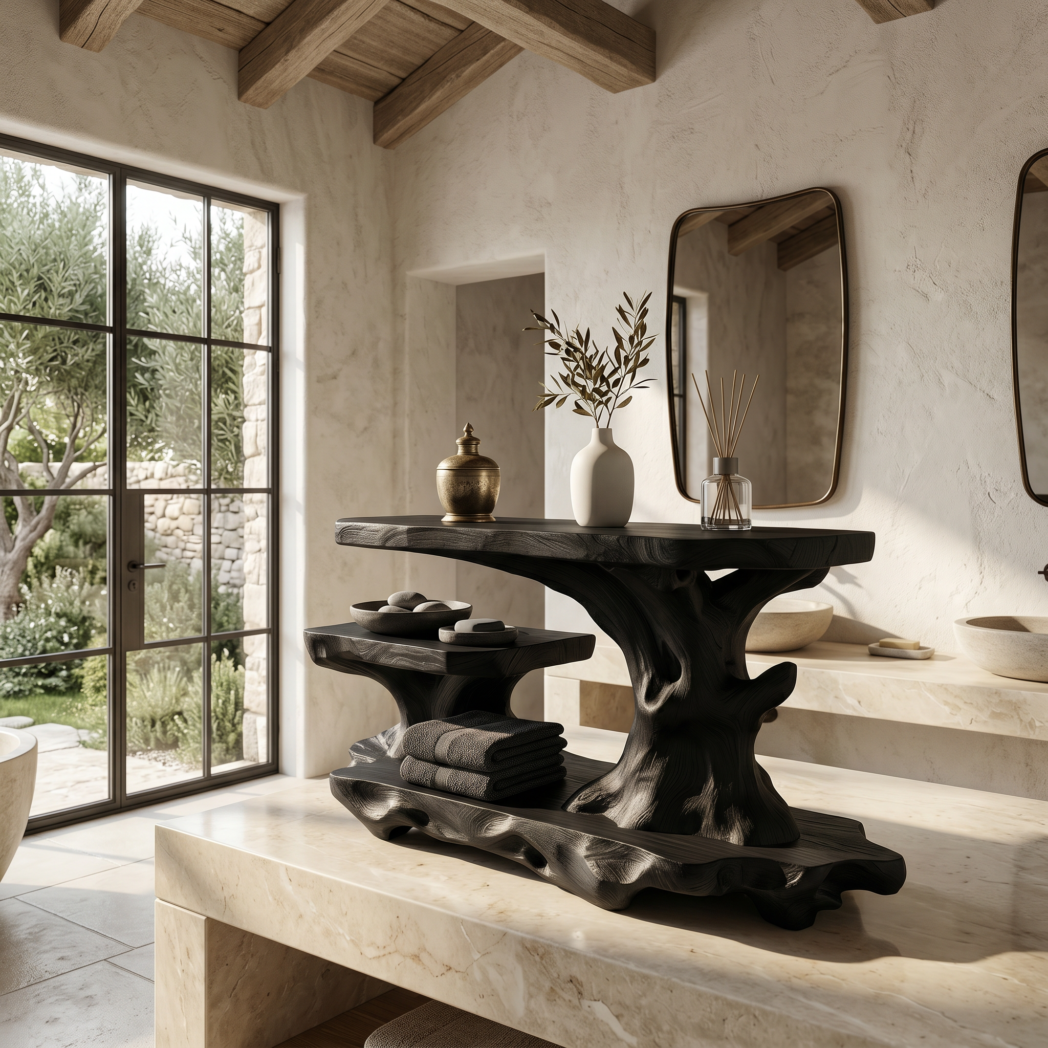 Artistic Tree Shelf With Multi Level Bathroom Storage