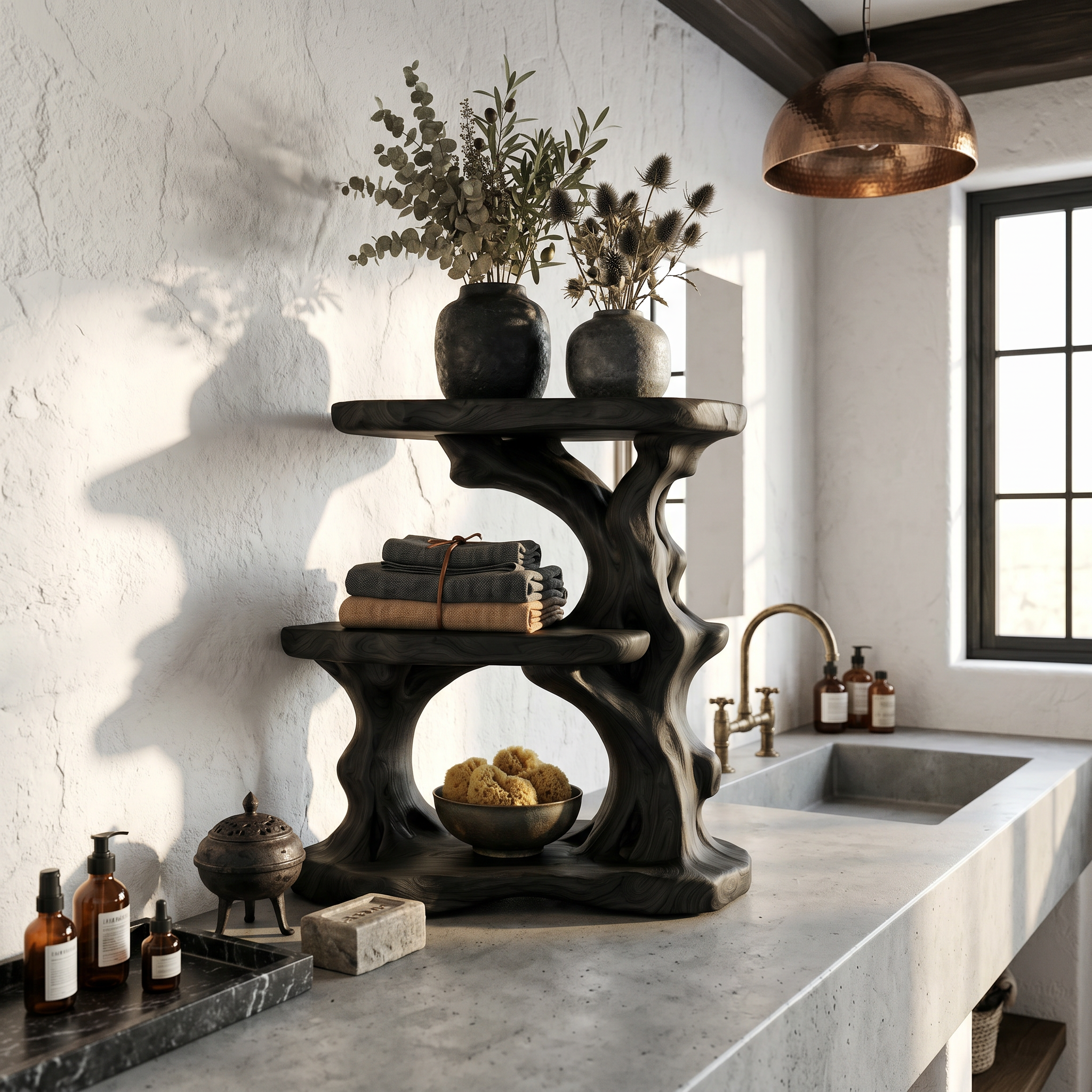 Organic Bathroom Shelf With Tiered Bathroom Display For Bathroom