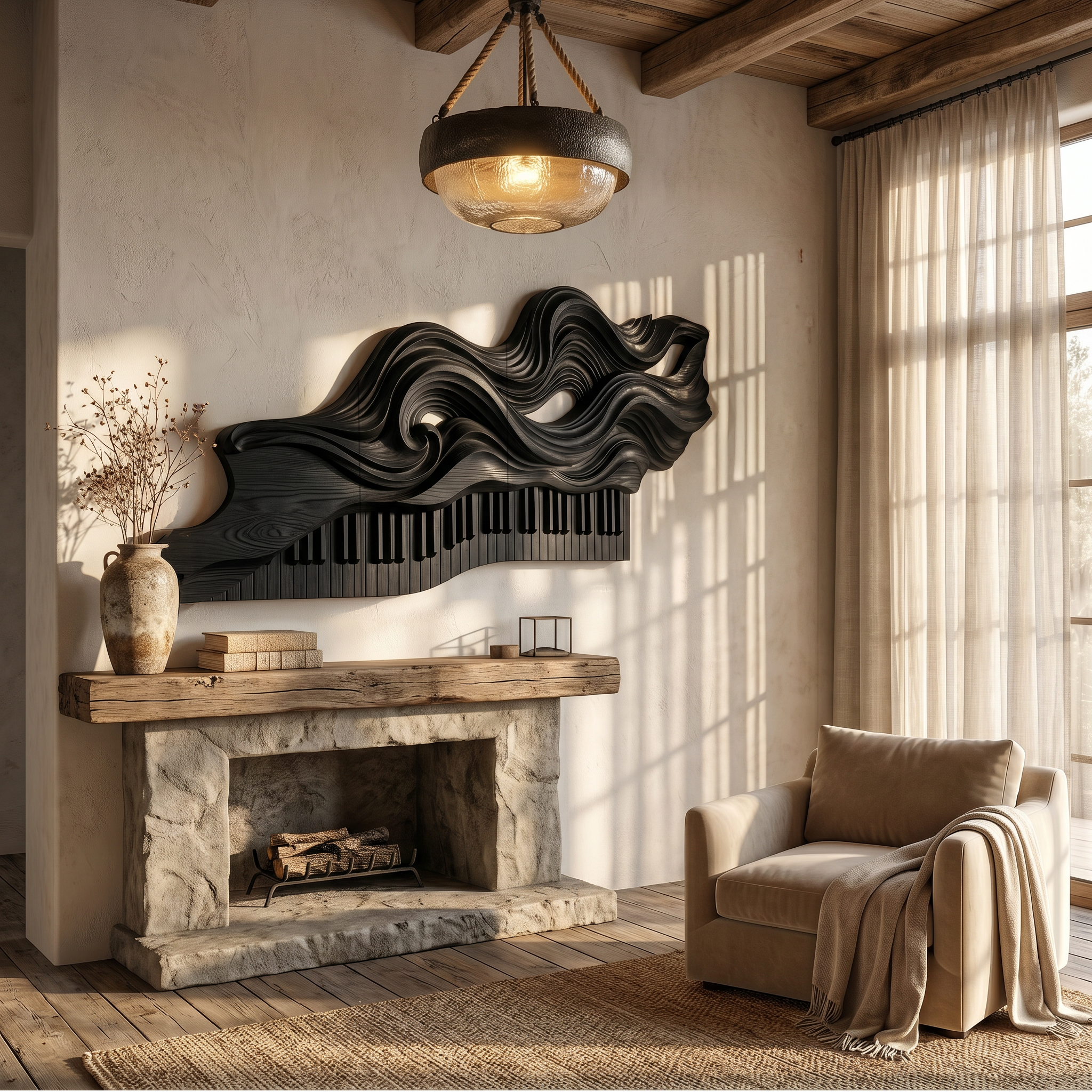 Organic Flowing Piano Melody Wooden Wall Art For Living Room