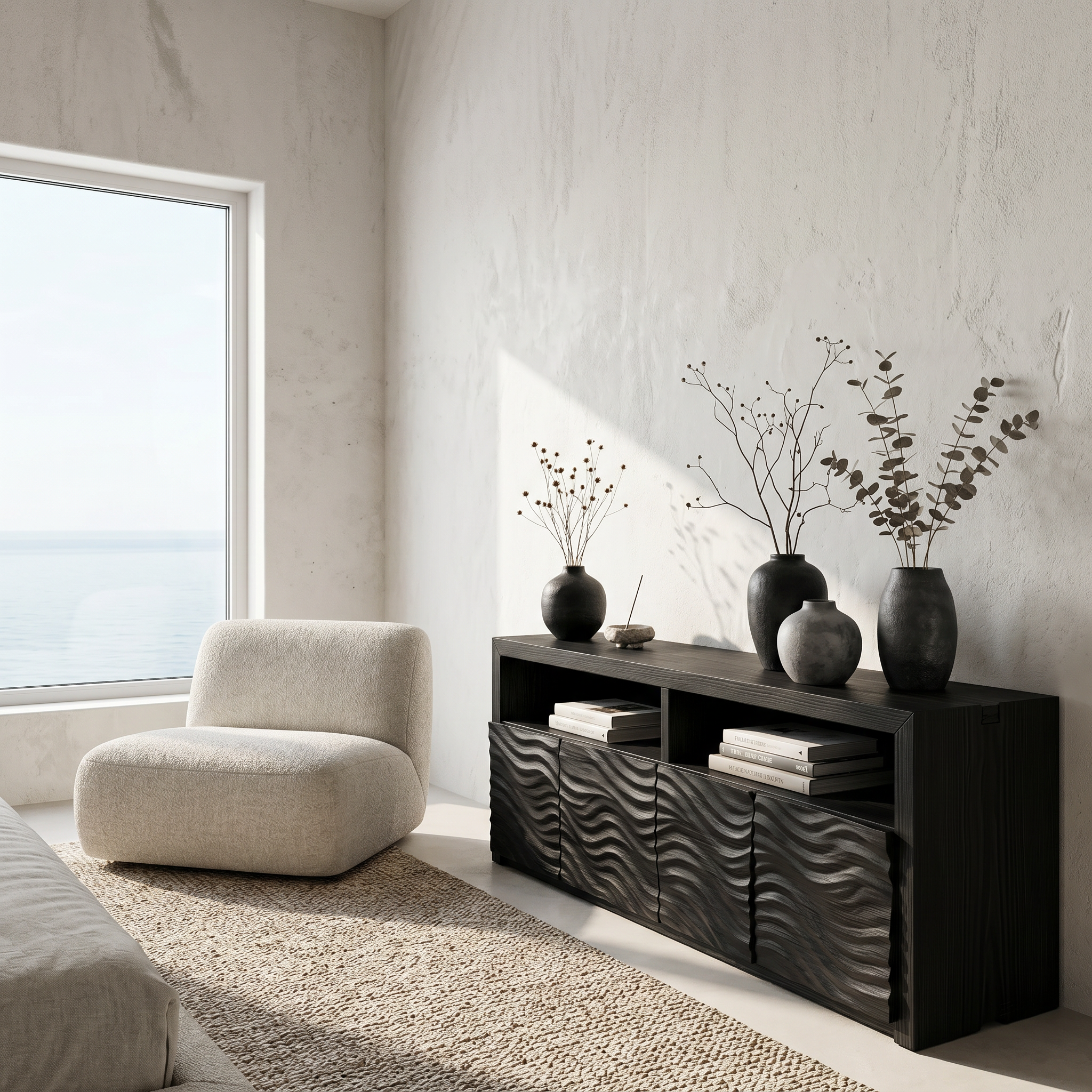 Contemporary Sideboard With Carved Wood Doors And Functional Storage For Living Room