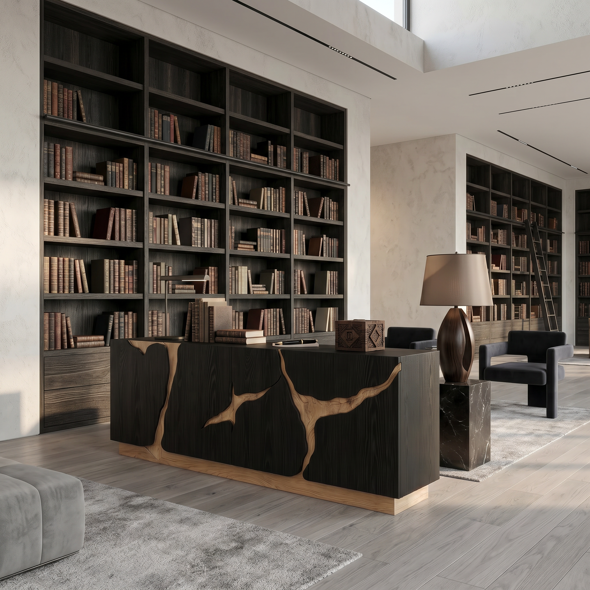 Organic Sideboard With Charred Wood Doors And Natural Live Edge Inlay For Living Room