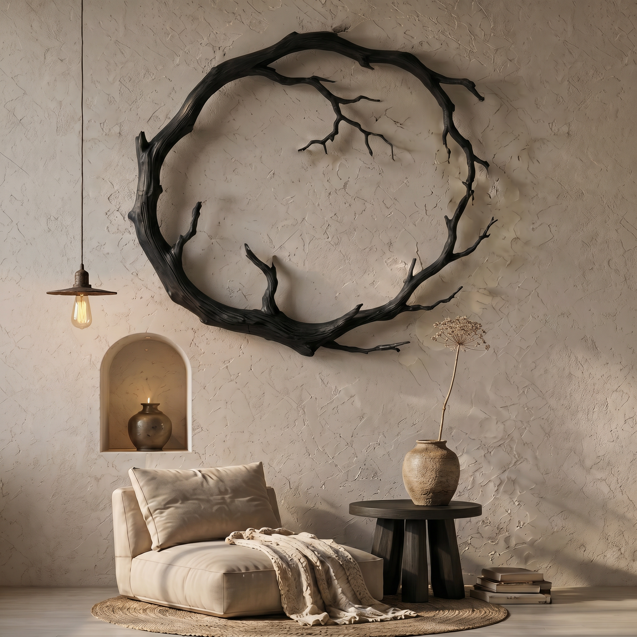 Organic Modern Wall Decor Sculptural Tree Branch Circle For Living Room