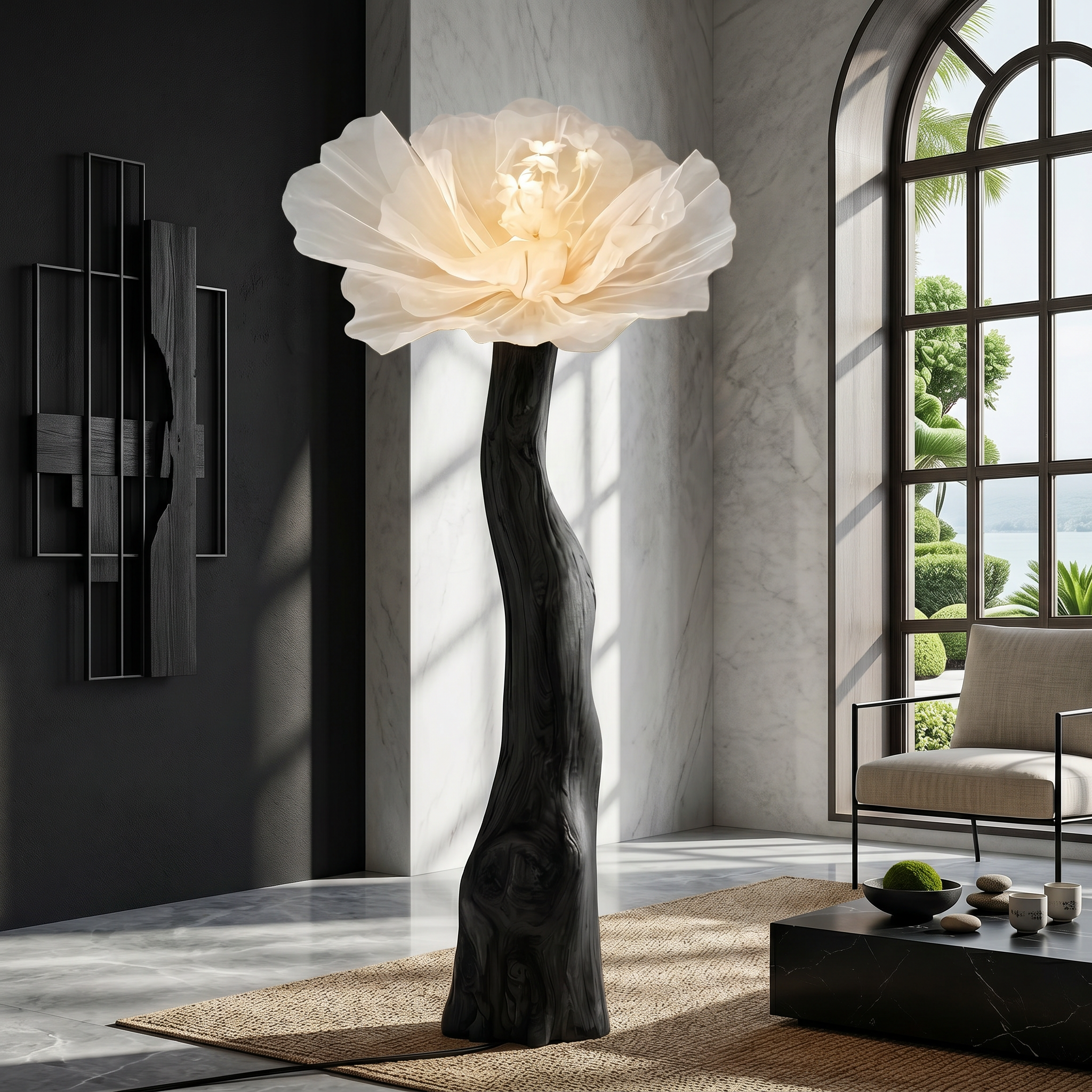 Sculptural Standing Lamp Organic Blossom Form For Living Room