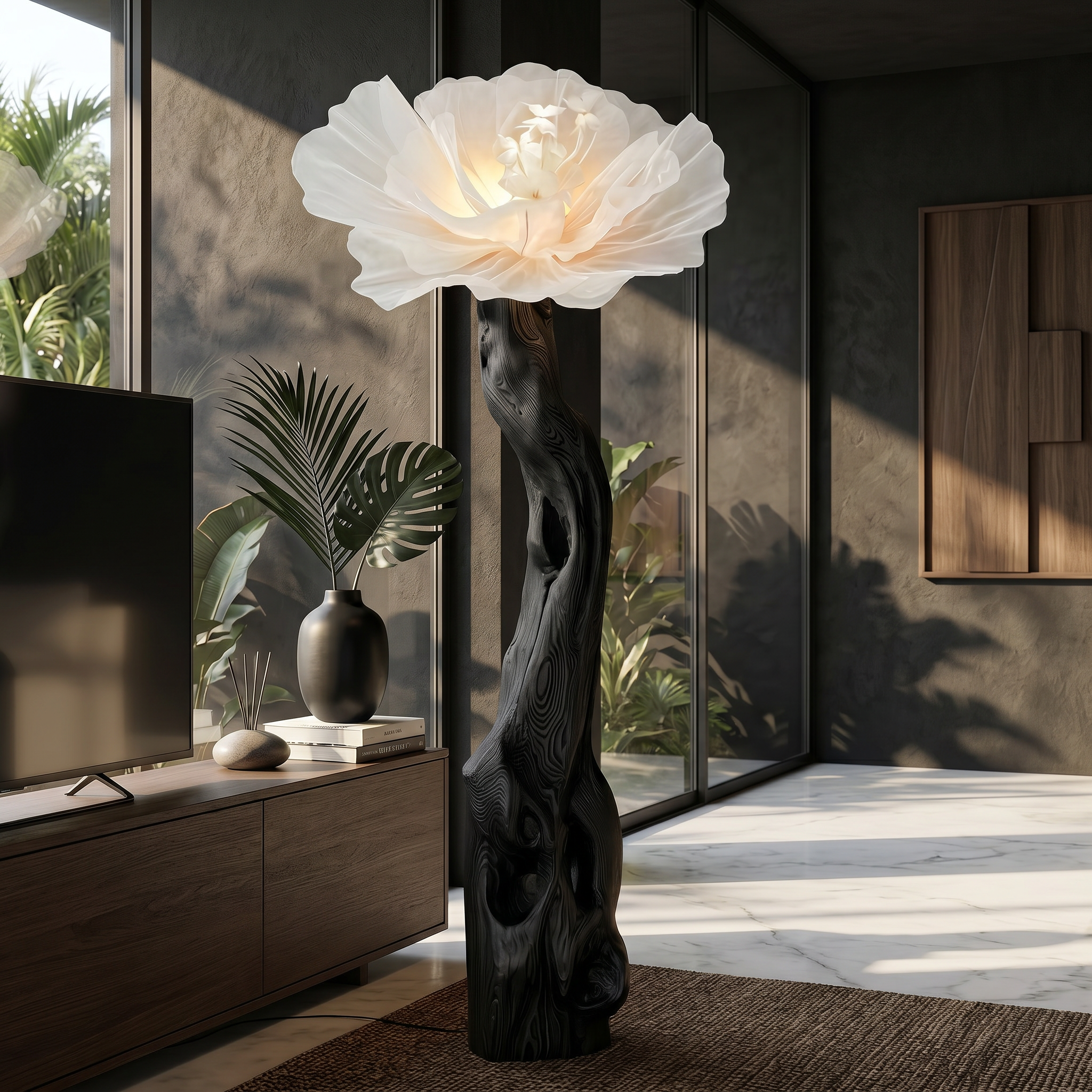 Organic Modern Floor Lamp Handcrafted Flower Sculpture For Living Room