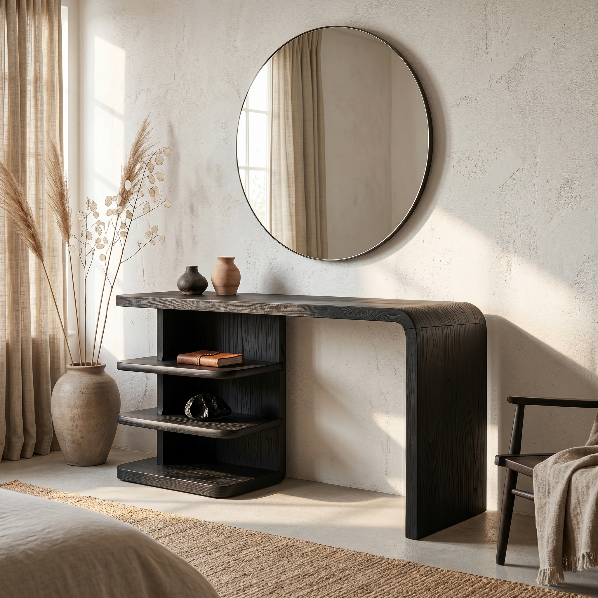 Modern Dressing Table With Integrated Side Storage For Bedroom