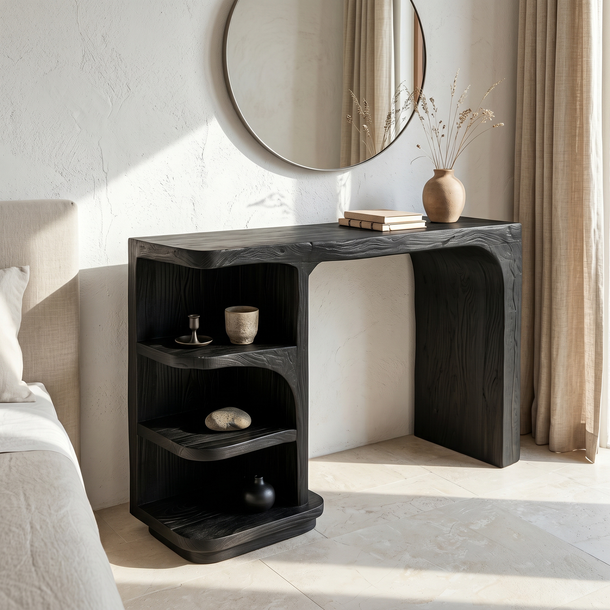 Contemporary Dressing Table With Waterfall Wood Structure For Bedroom