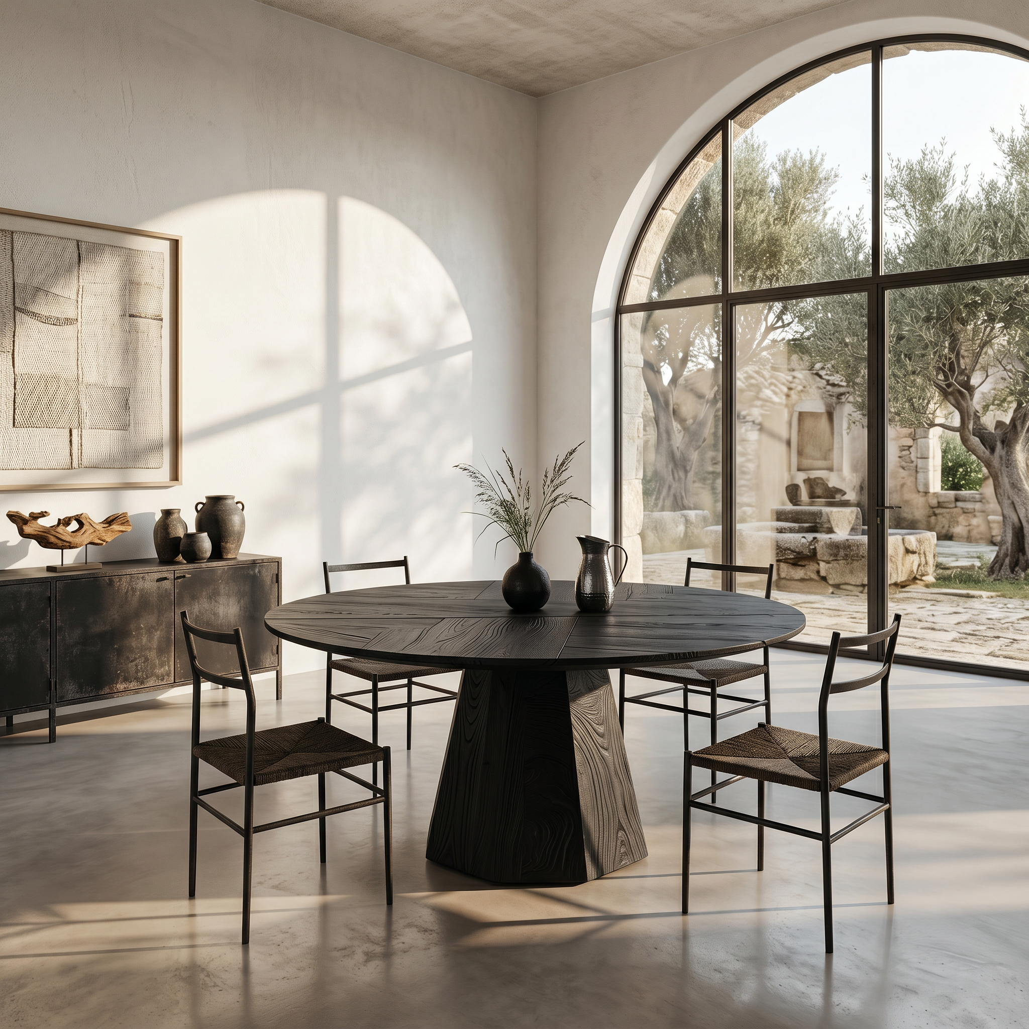 Organic Dining Table With Solid Wood Top And Sculptural Pedestal Base For Dining Room