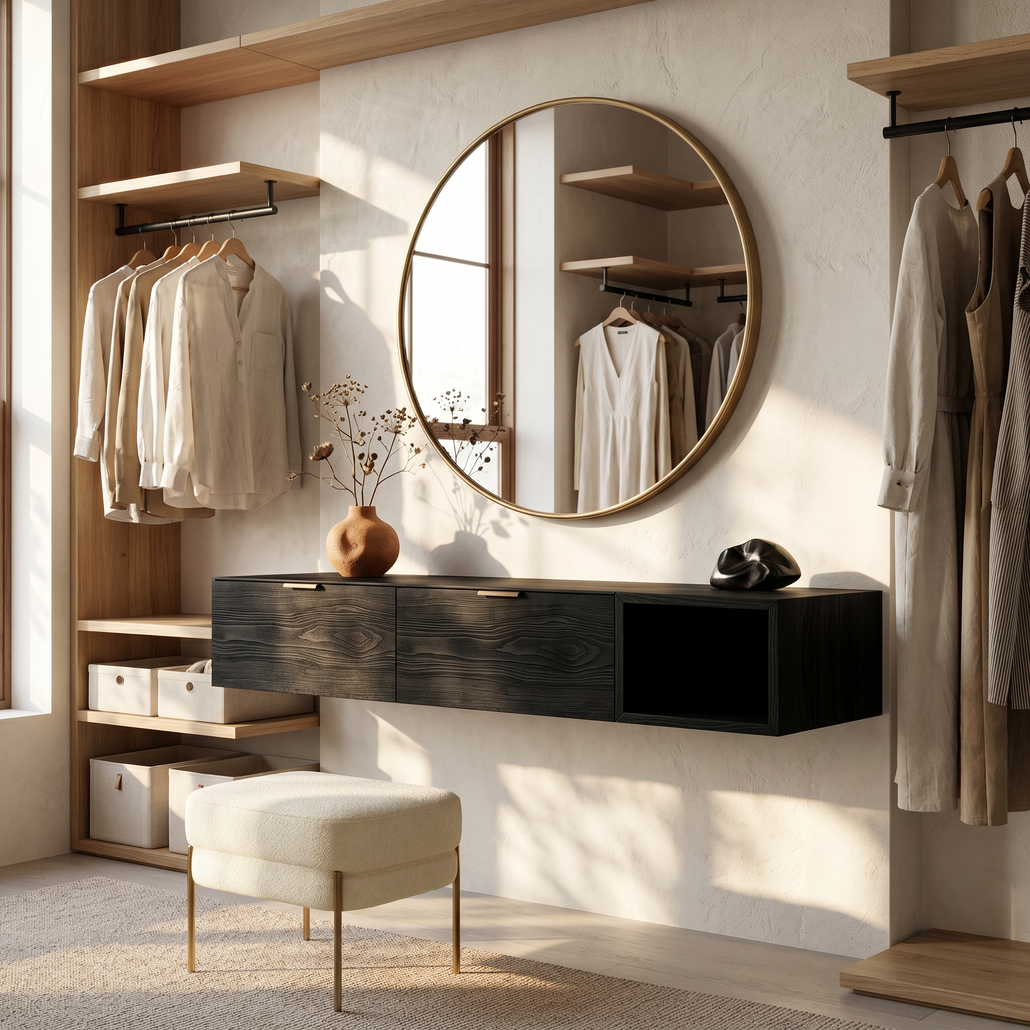 Modern Wall Mounted Dressing Table With Built In Storage For Bedroom