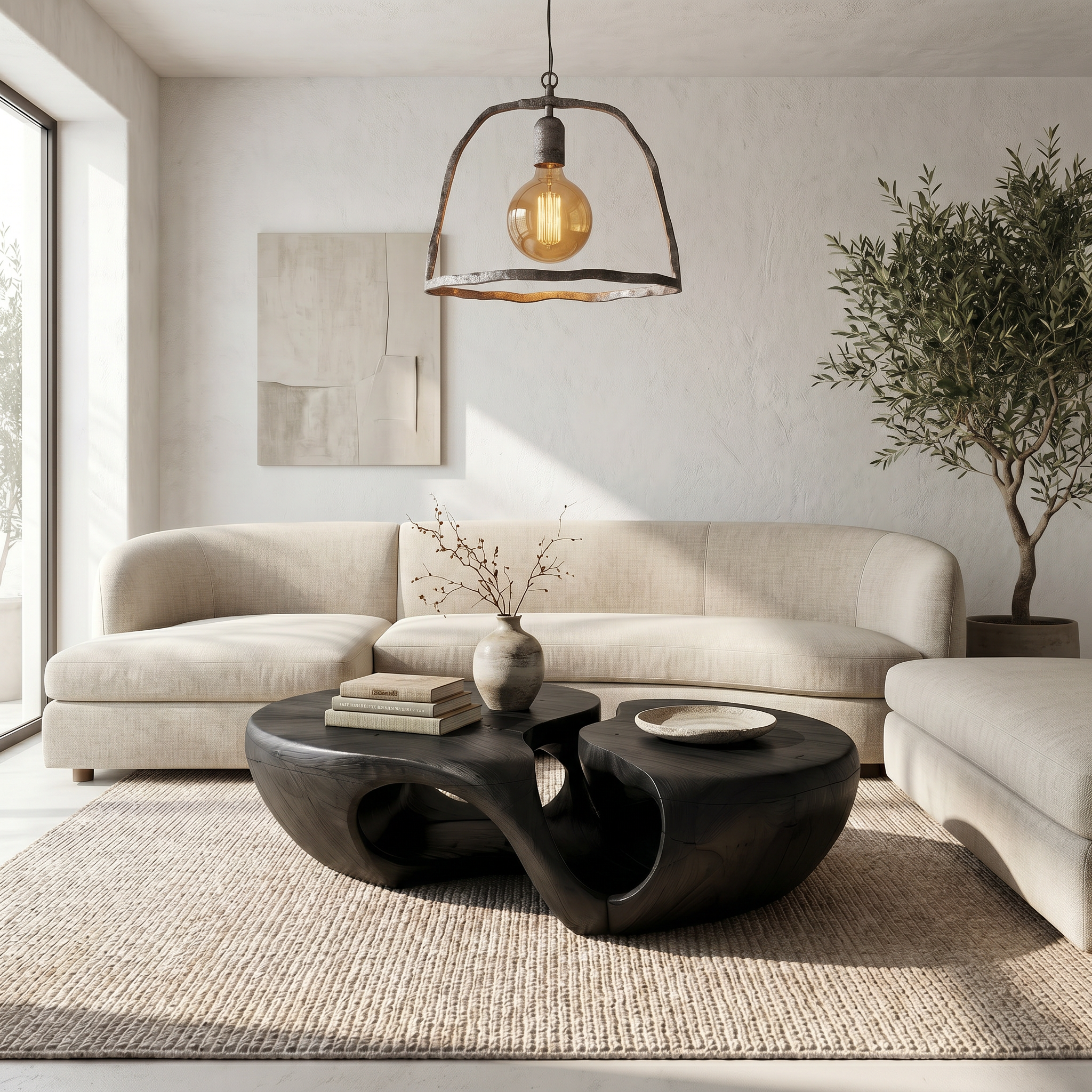 Nature Inspired Coffee Table With Artistic Open Base Design For Living Room