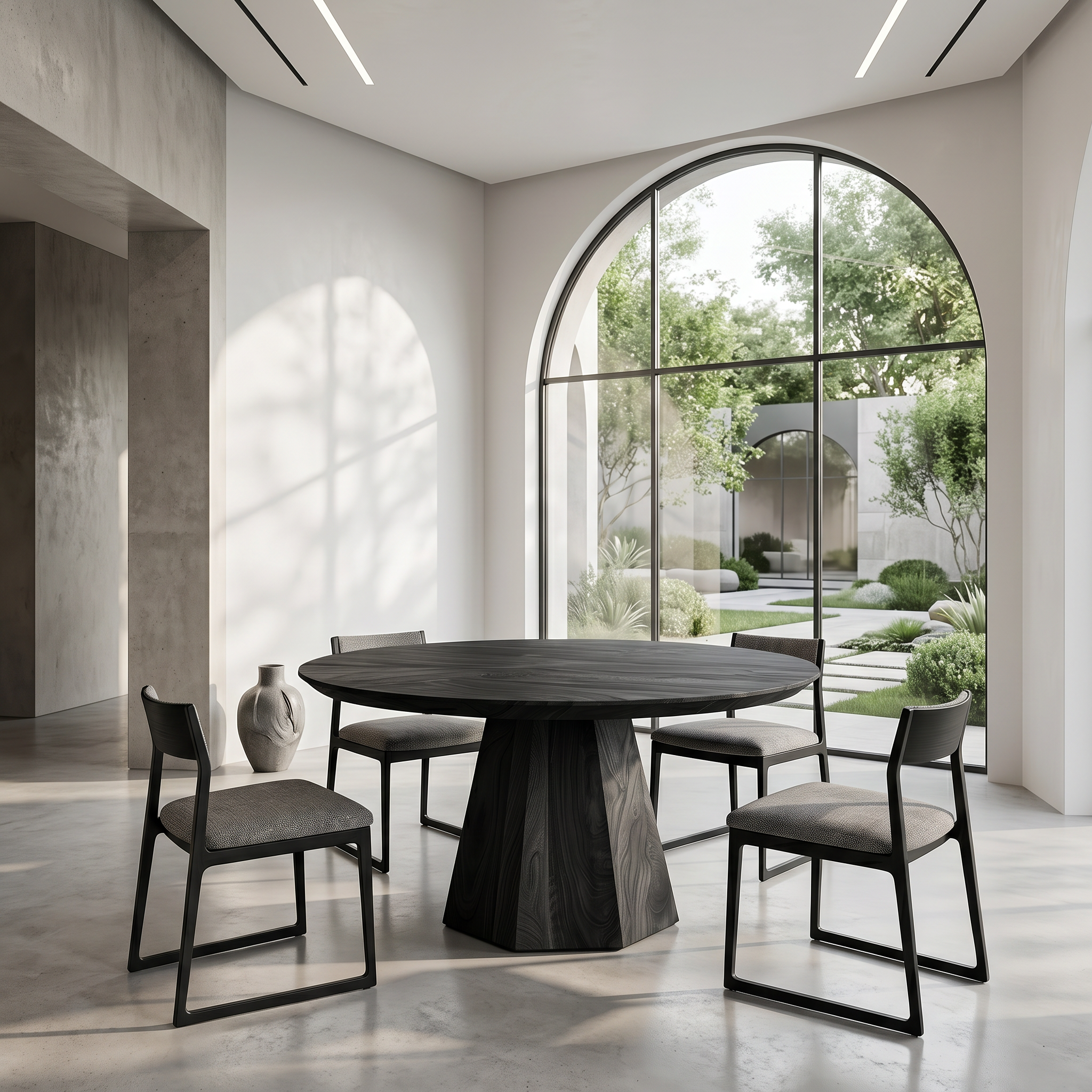 Mid Century Dining Table With Tapered Sculptural Pedestal For Dining Room