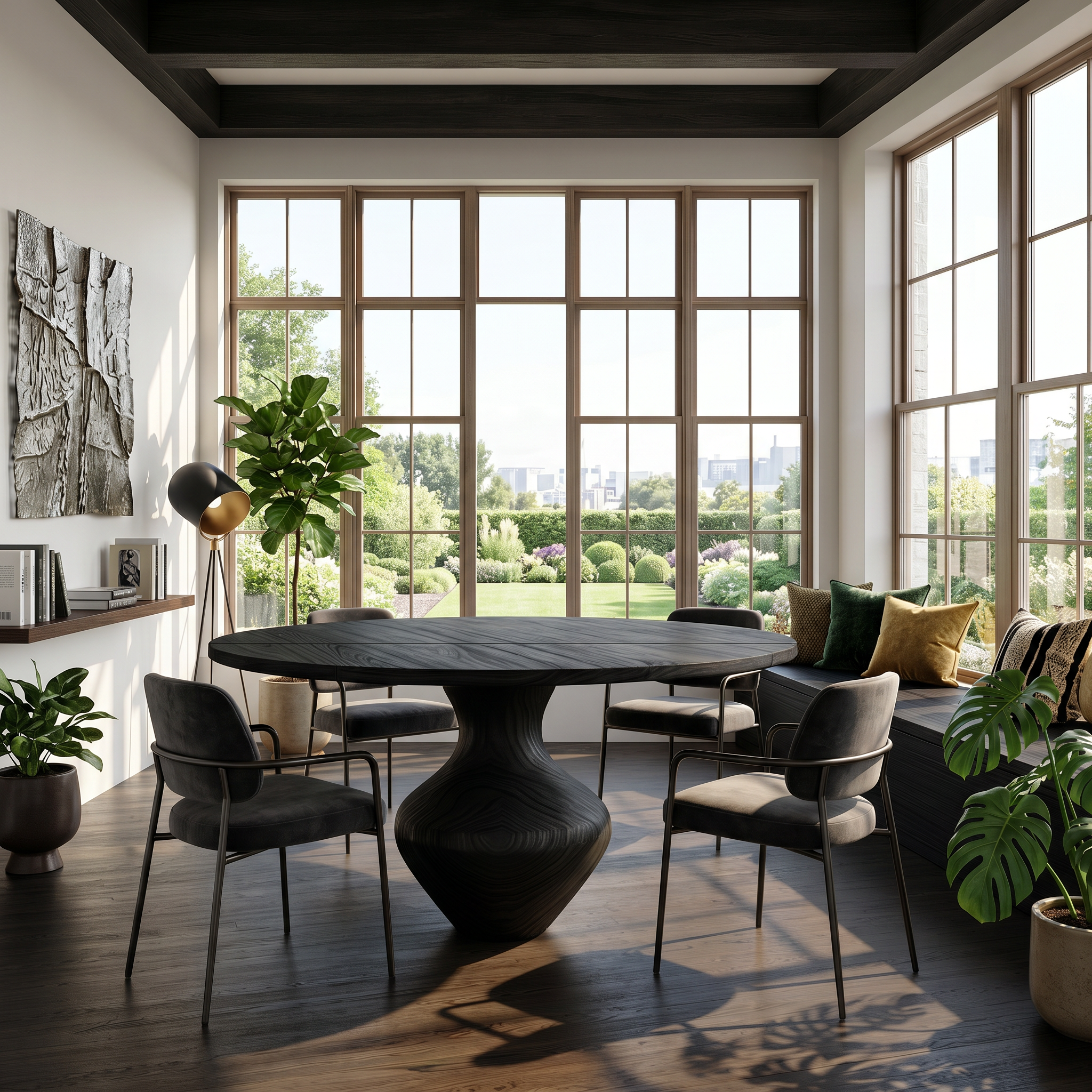 Rustic Dining Table With Sculptural Solid Wood Pedestal Base Farmhouse Round Dining Table With Sculptural Wooden Base For Kitchen