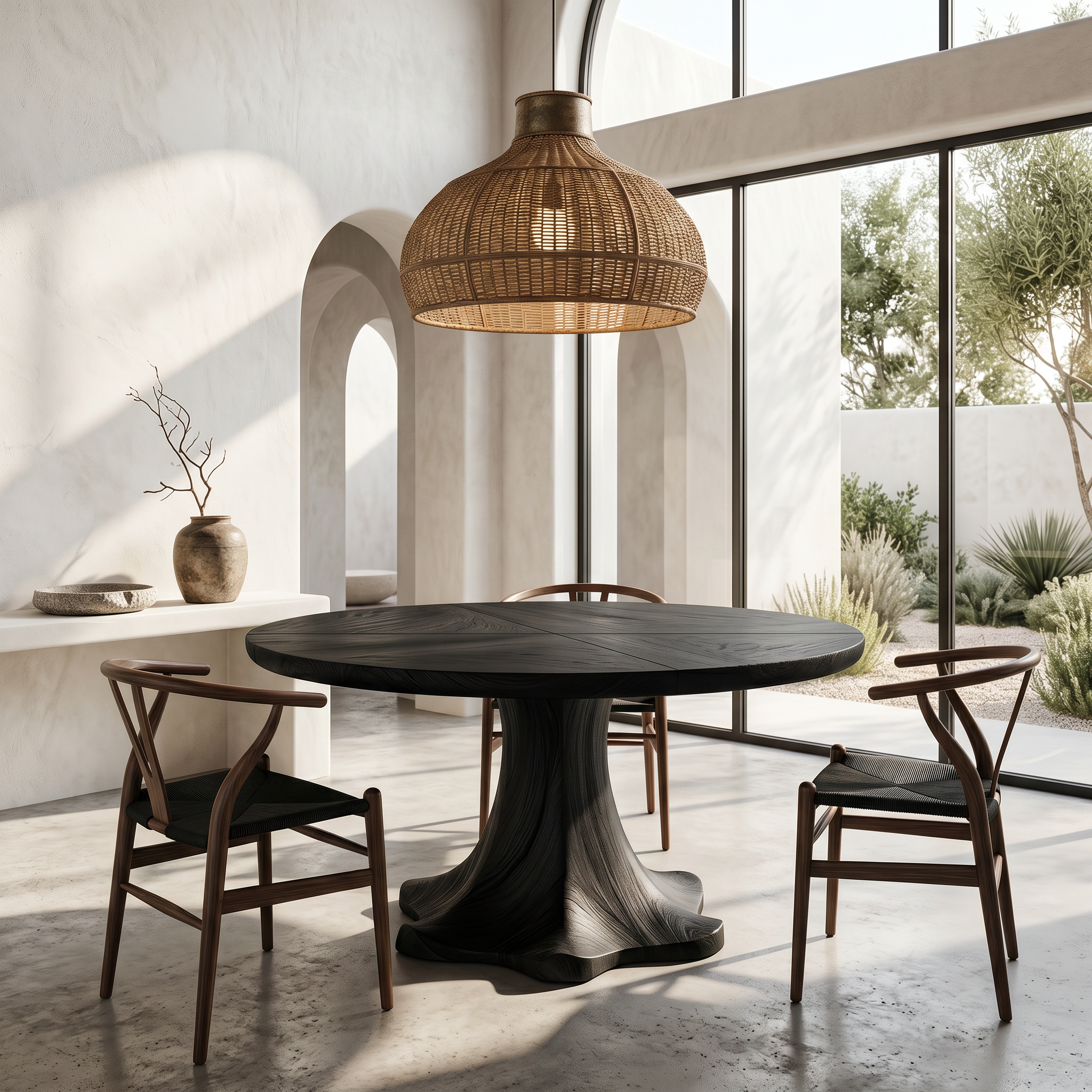 Farmhouse Dining Table With Sculptural Wooden Base Farmhouse Round Dining Table With Sculptural Wooden Base For Dining Room