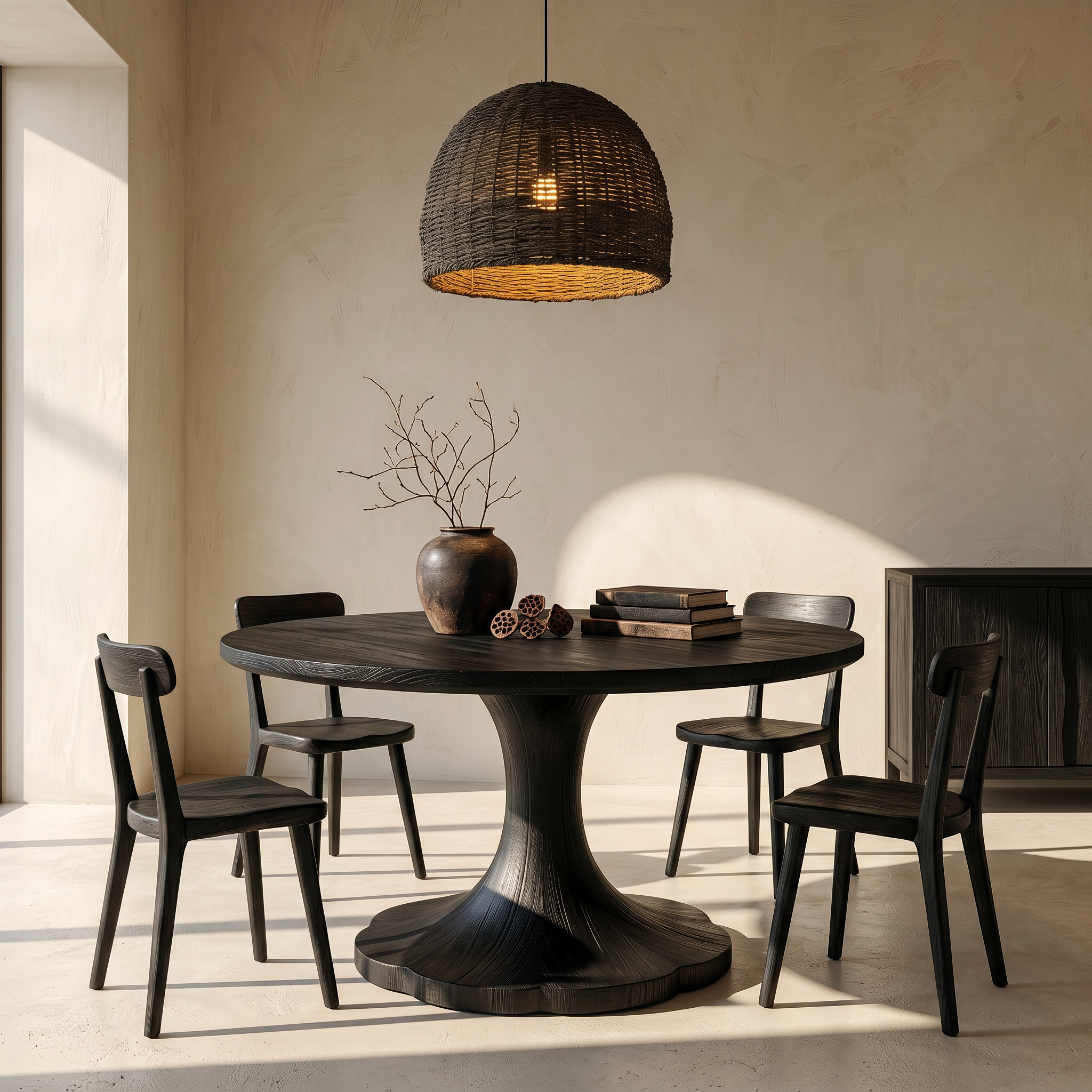 Organic Round Dining Table With Handcrafted Pedestal For Dining Room