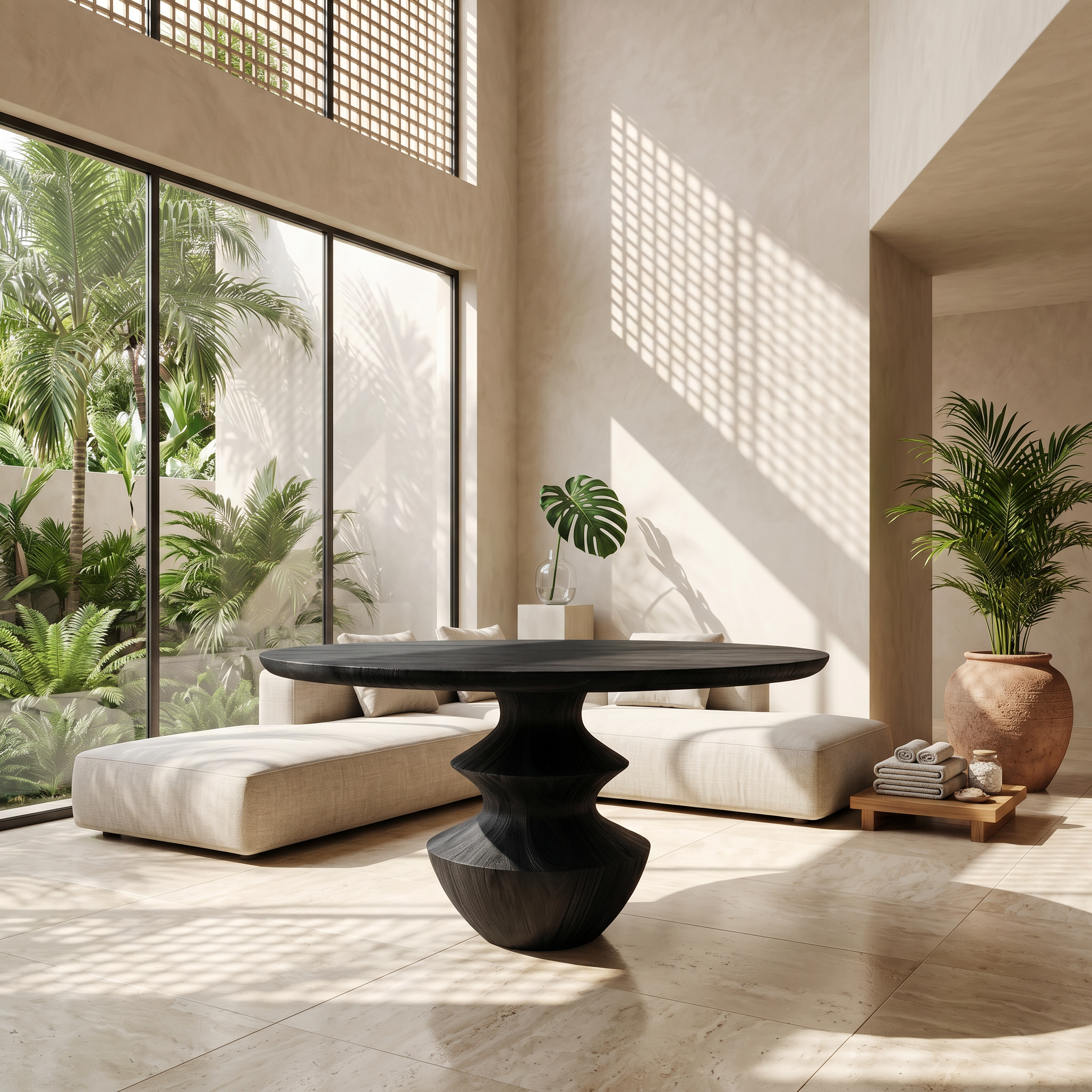 Modern Foyer Table With Sculptural Solid Wood Pedestal Base For Entryway