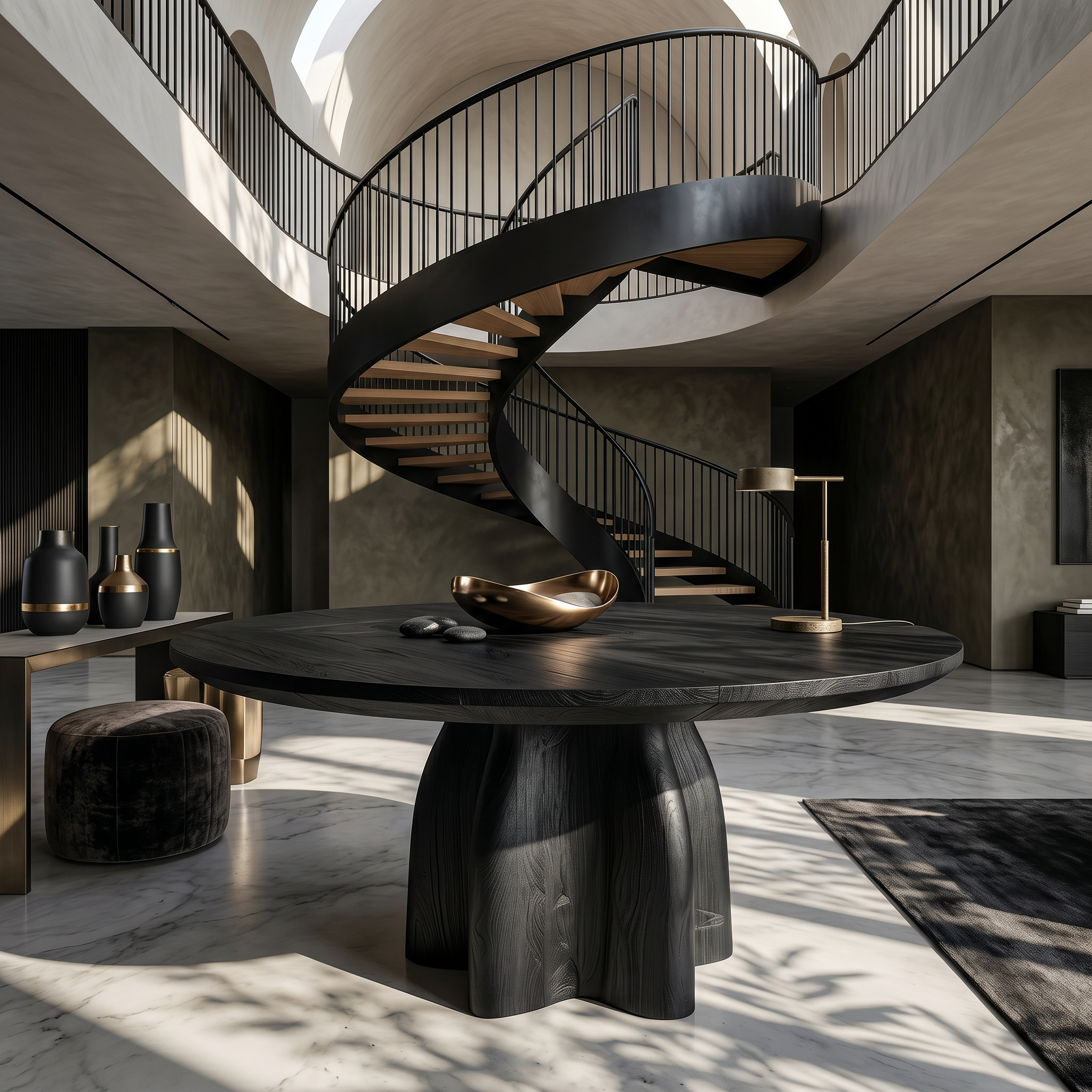 Organic Foyer Table With Sculptural Solid Wood Pedestal Base For Entryway