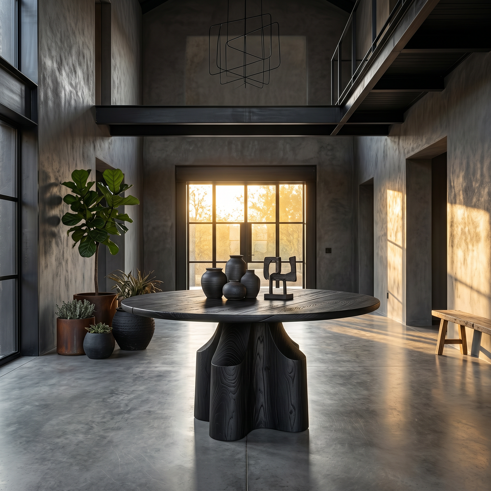 Contemporary Foyer Table With Sculptural Solid Wood Pedestal Base For Entryway And Hallway