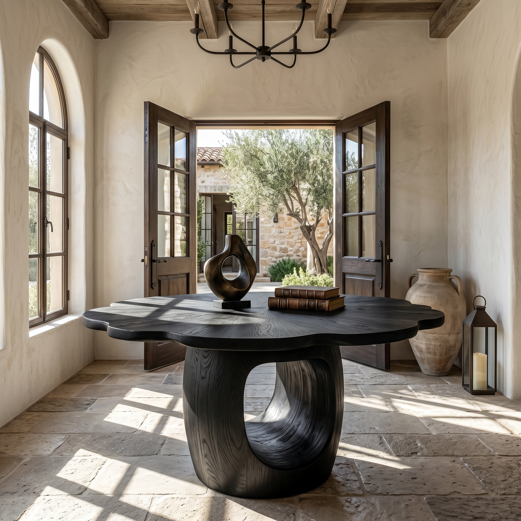 Organic Foyer Table With Sculptural Open Pedestal Base For Hallway
