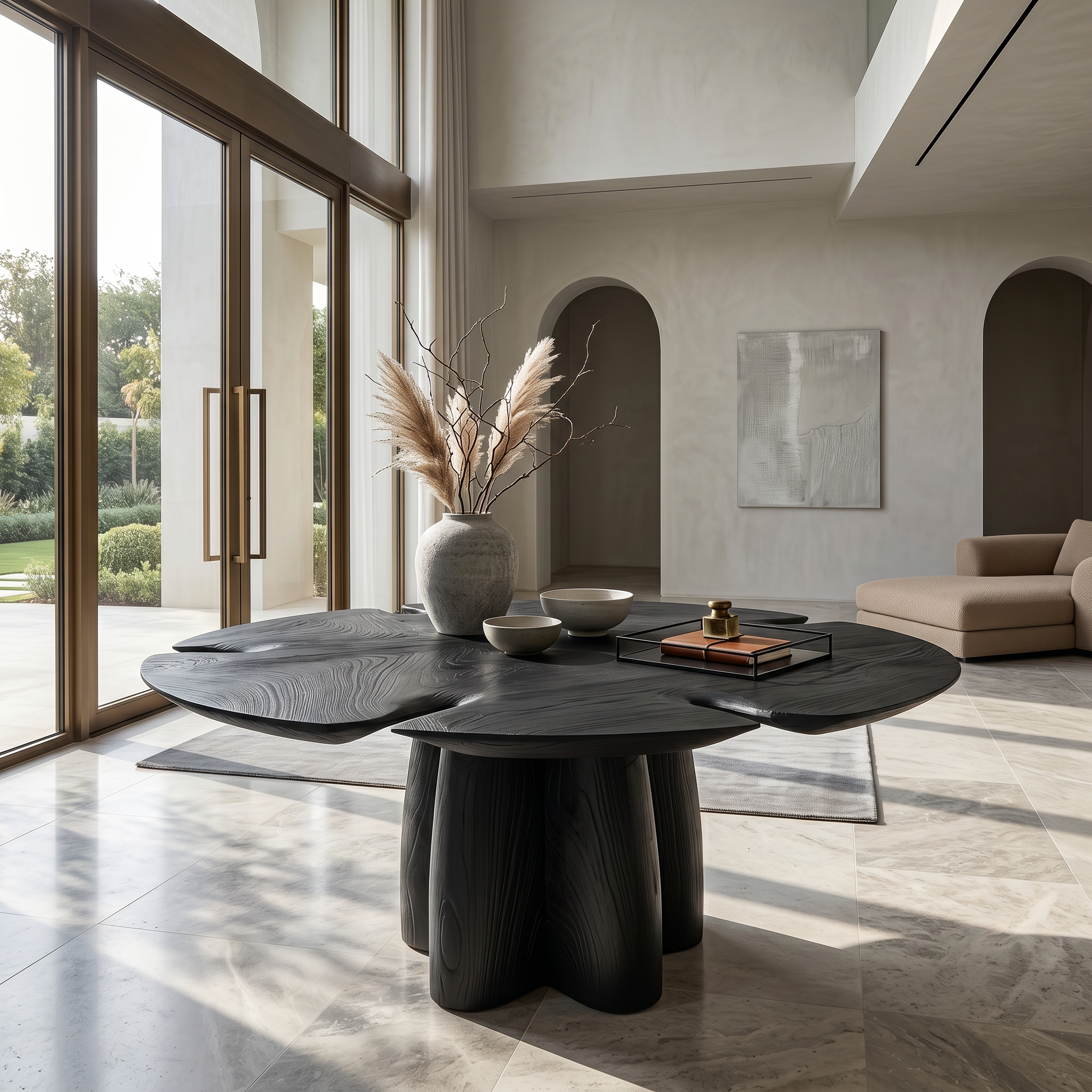Modern Foyer Table With Sculptural Solid Wood Pedestal Base For Entryway And Hallway