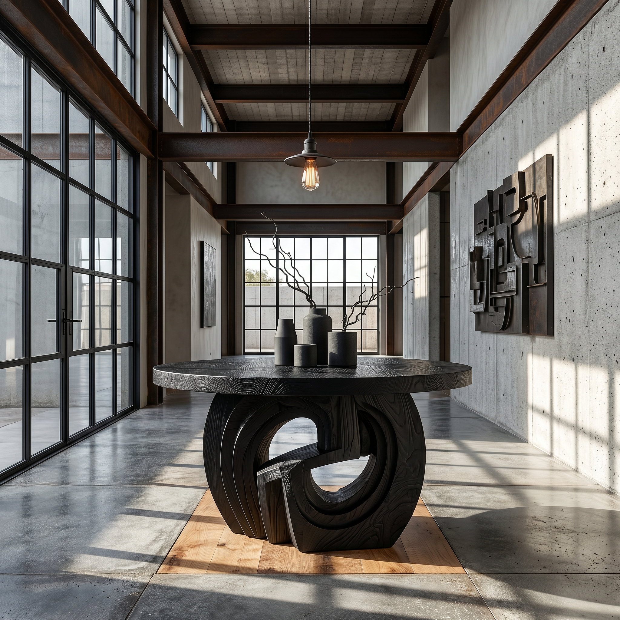 Rustic Foyer Table With Sculptural Ring Pedestal Base For Entryway And Hallway