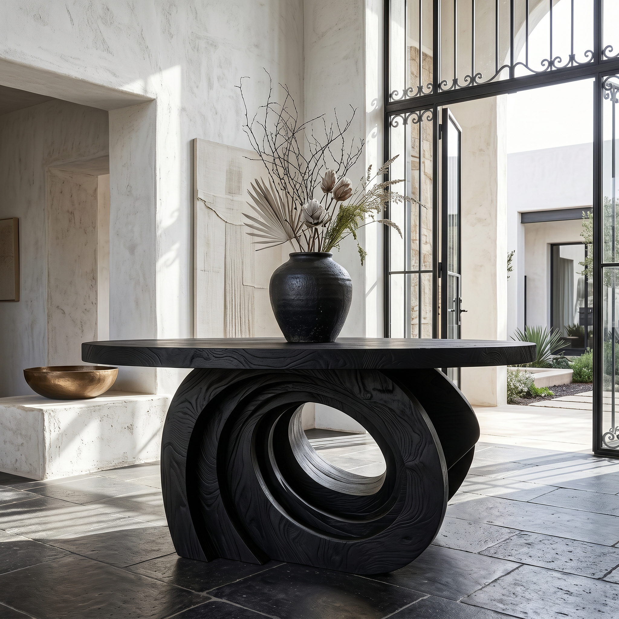 Organic Foyer Table With Pedestal Base For Entryway And Hallway