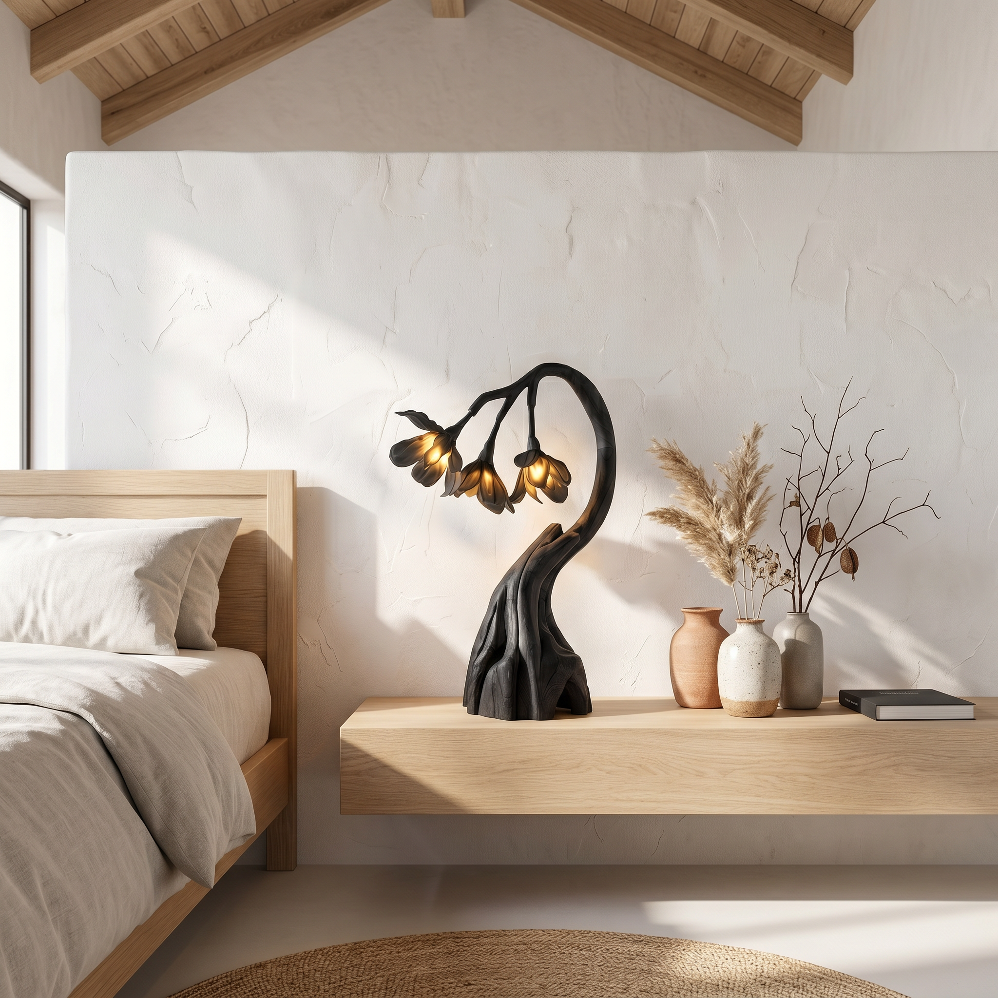 Rustic Tree Branch Table Lamp With Sculptural Wood Base For Living Room And Bedroom