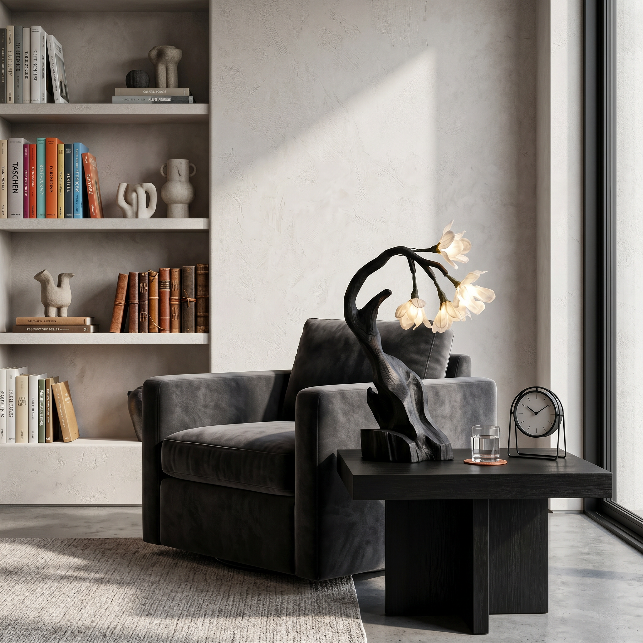 Luxury Floral Table Lamp With Sculptural Driftwood Base For Bedroom And Living Room