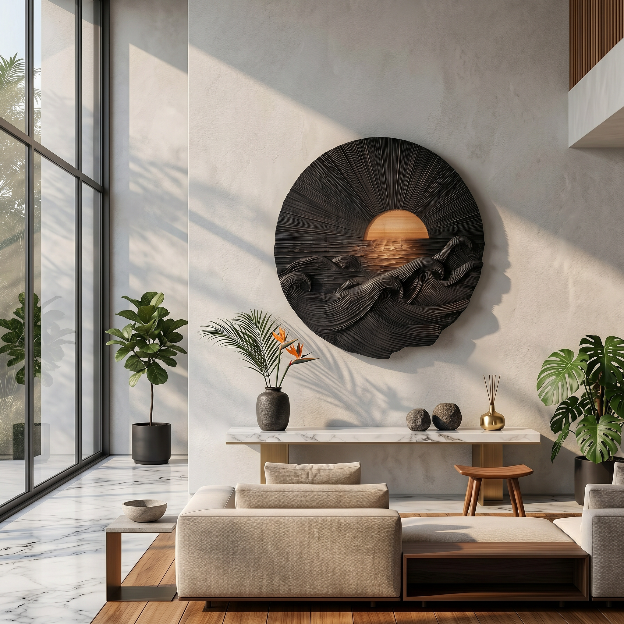 Organic Sunrise Wooden Wall Art For Living Room And Entryway