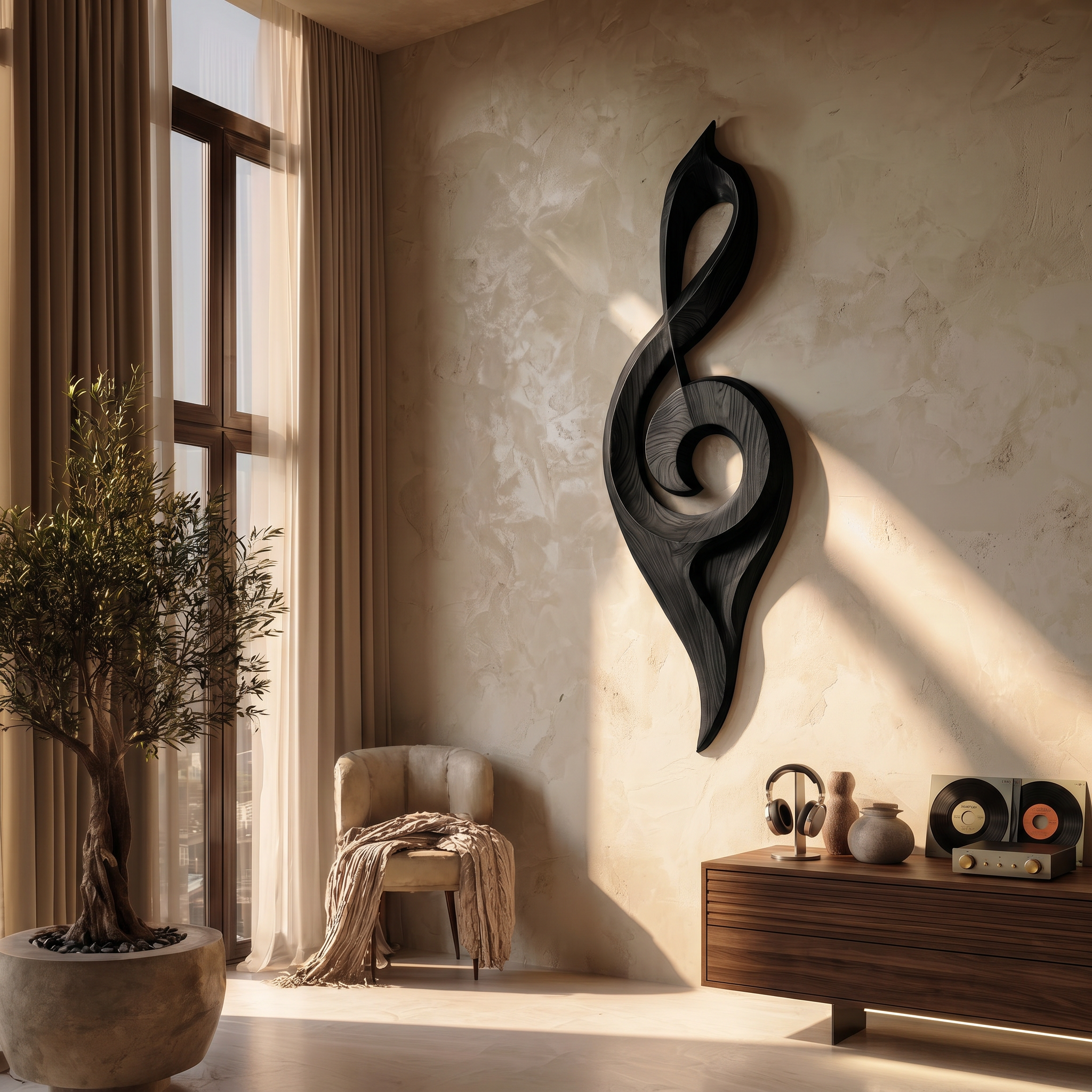 Contemporary Treble Clef Wall Sculpture With Organic Curves For Living Room