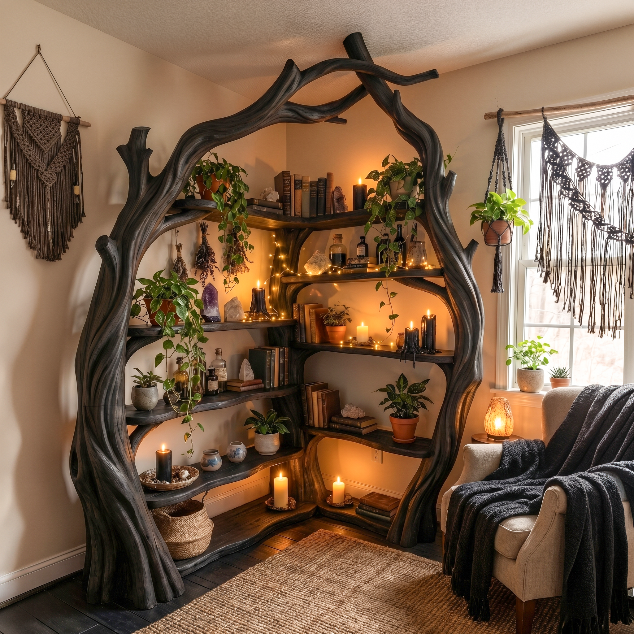 Tree Wall Bookshelf Corner Storage Bookcase Wooden Display Shelf For Living Room Bedroom Decor