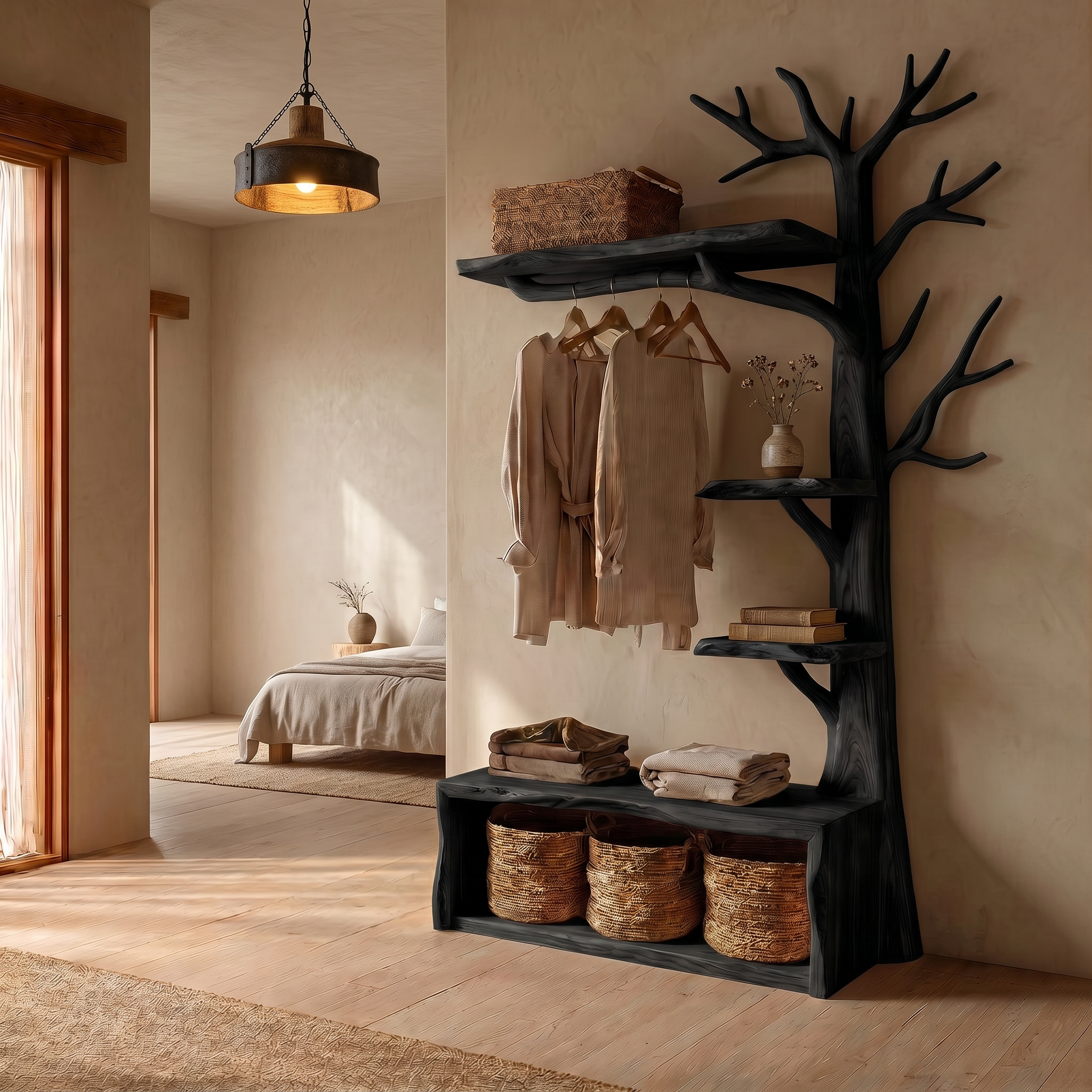 Natural Tree Coat Rack Bench Entryway And Hallway