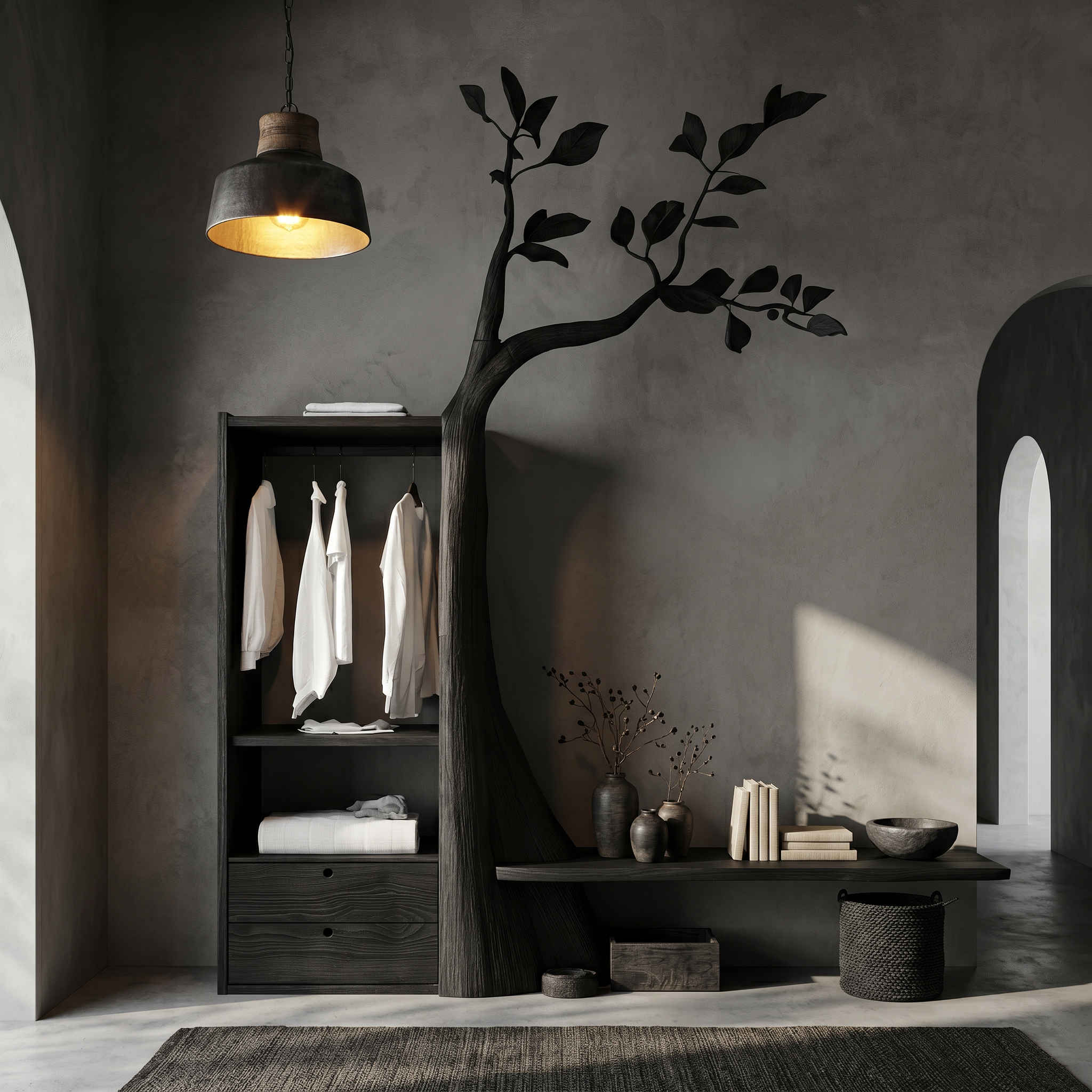 Organic Modern Tree Coat Rack Seating Bench Entryway And Bedroom
