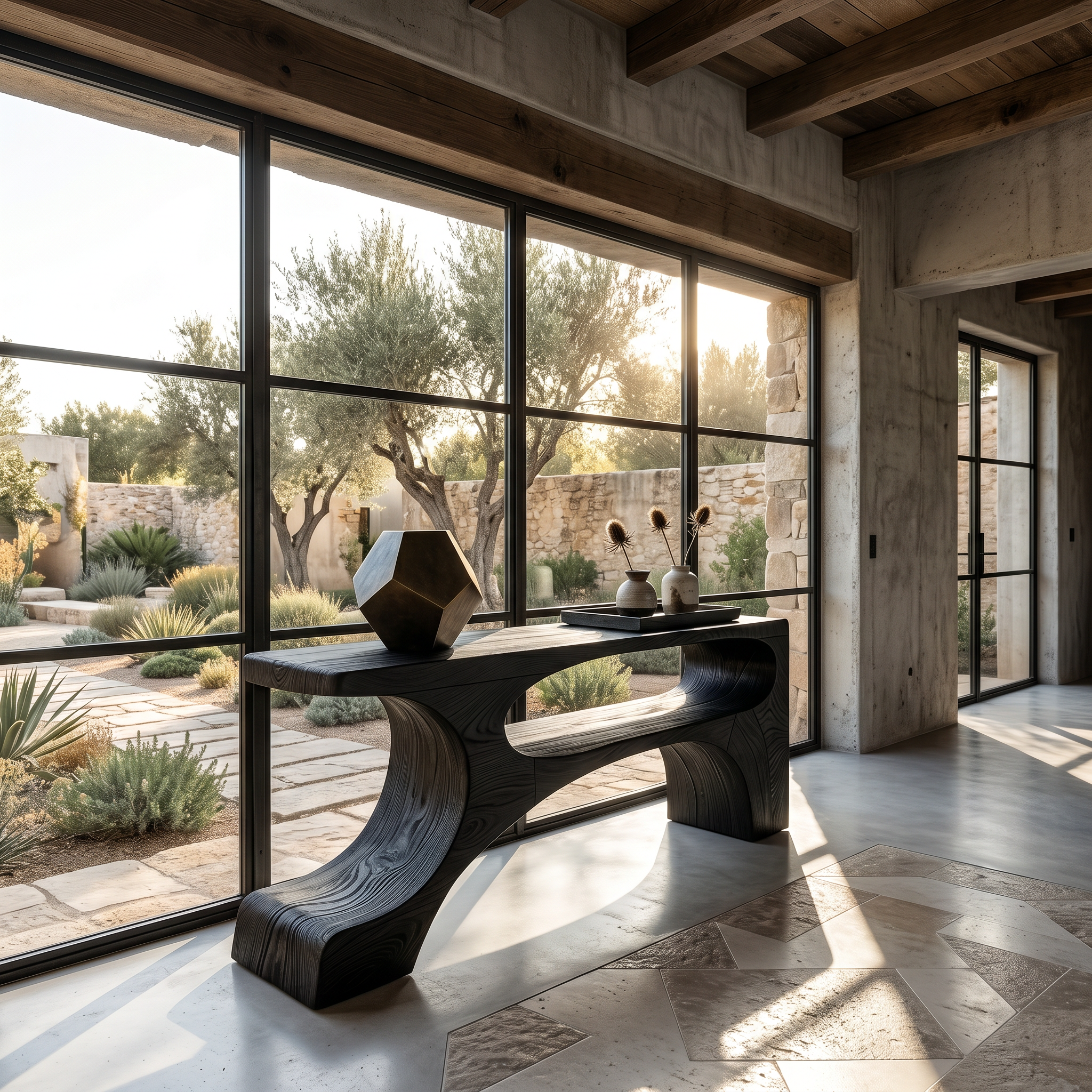 Contemporary Console Table With Organic Pedestal Design For Foyer