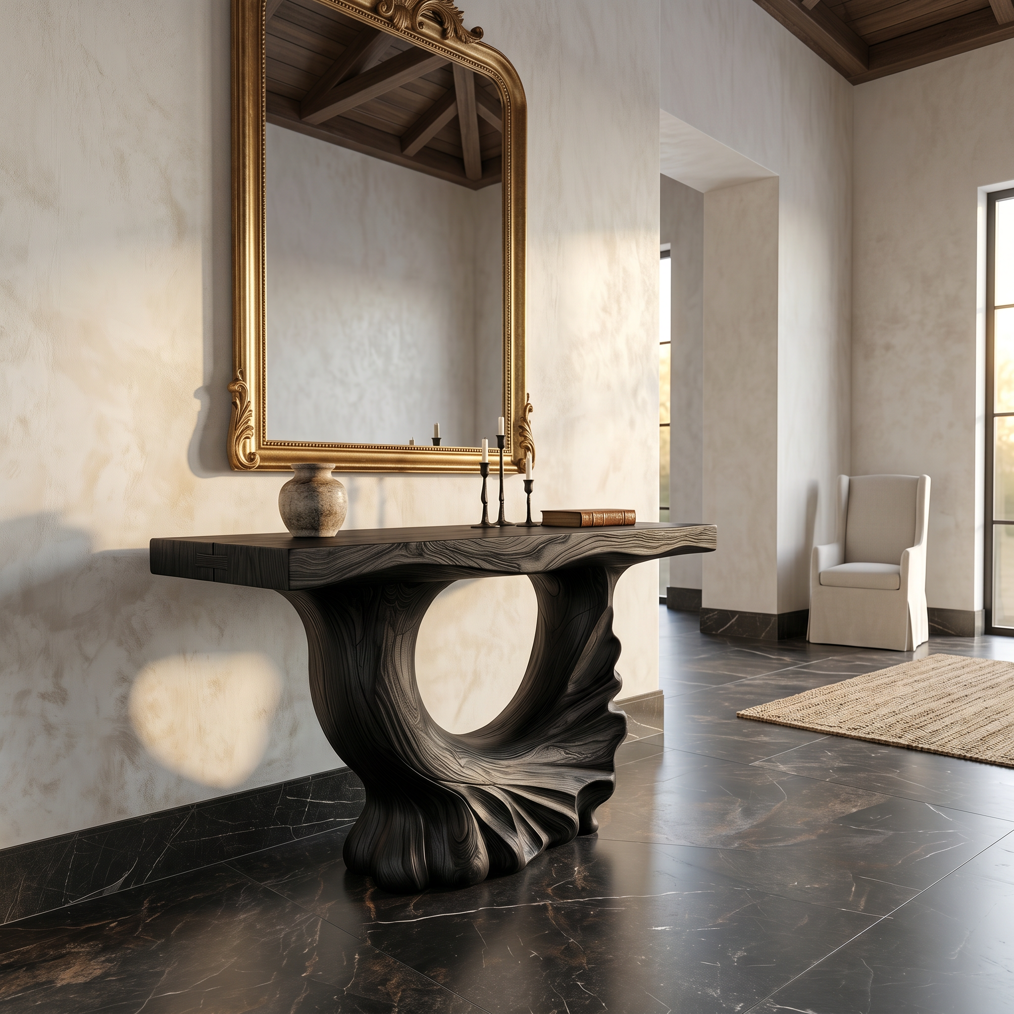 Modern Console Table With Ring Form Pedestal Base For Living Room