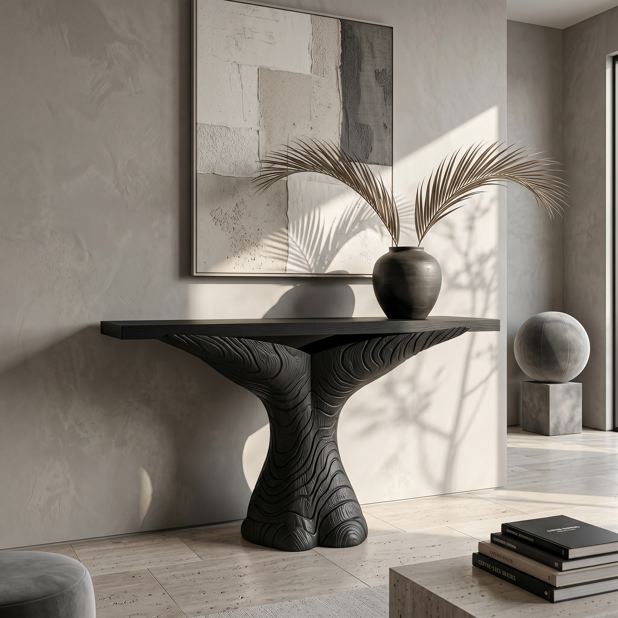 Organic Console Table With Sculptural Ribbon Form For Entryway
