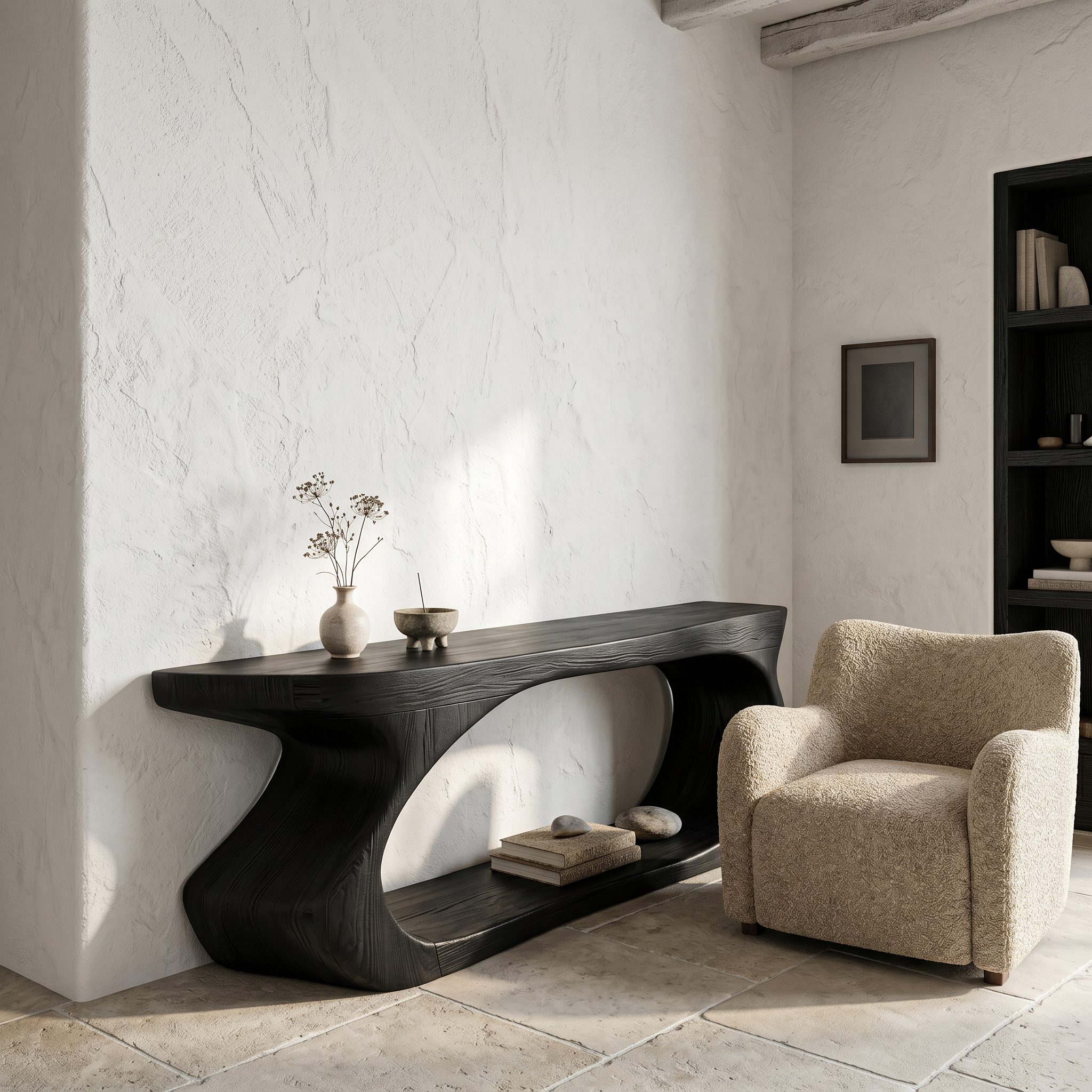 Modern Console Table With Sculptural Circular Form For Entryway