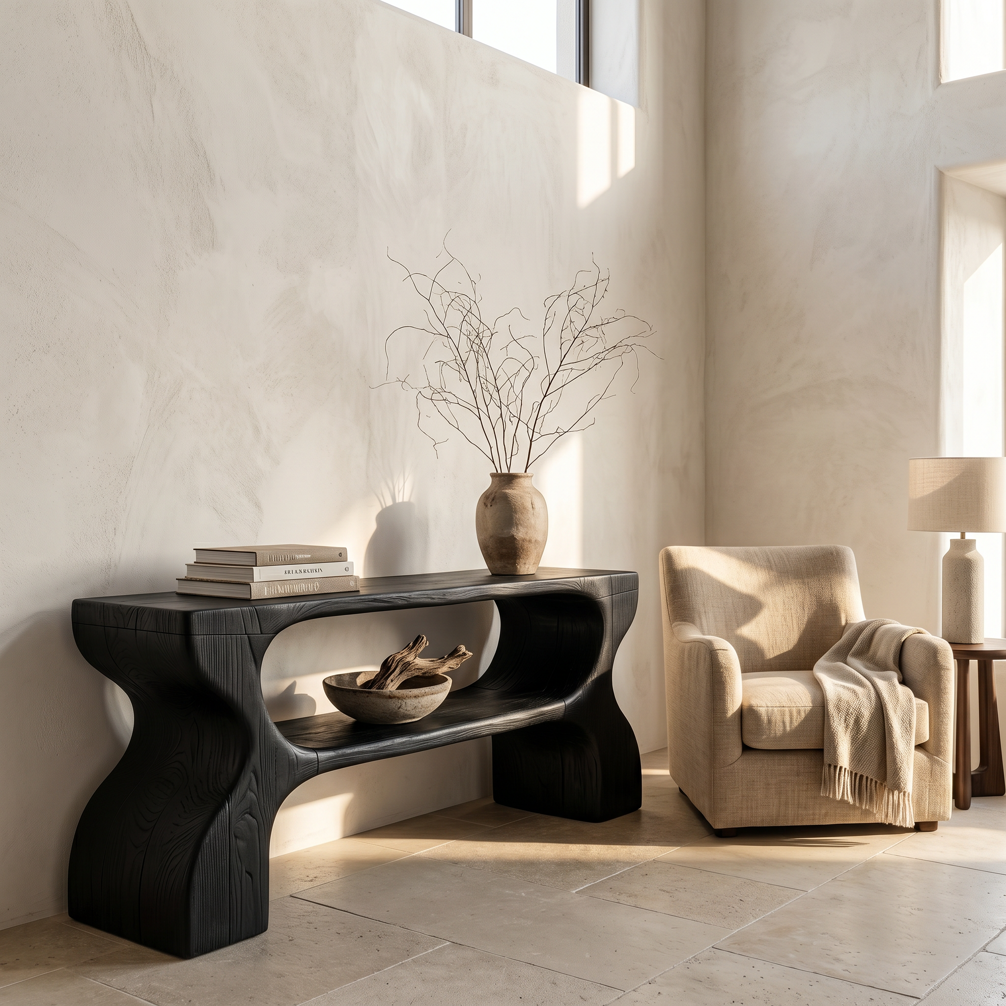 Contemporary Console Table With Architectural Curved Design For Entryway