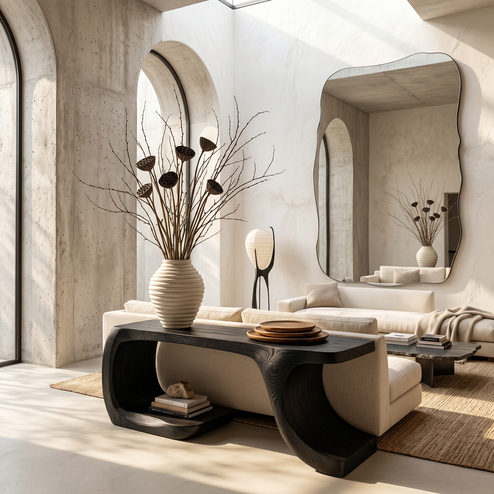 Modern Console Table With Organic Geometric Form For Hallway