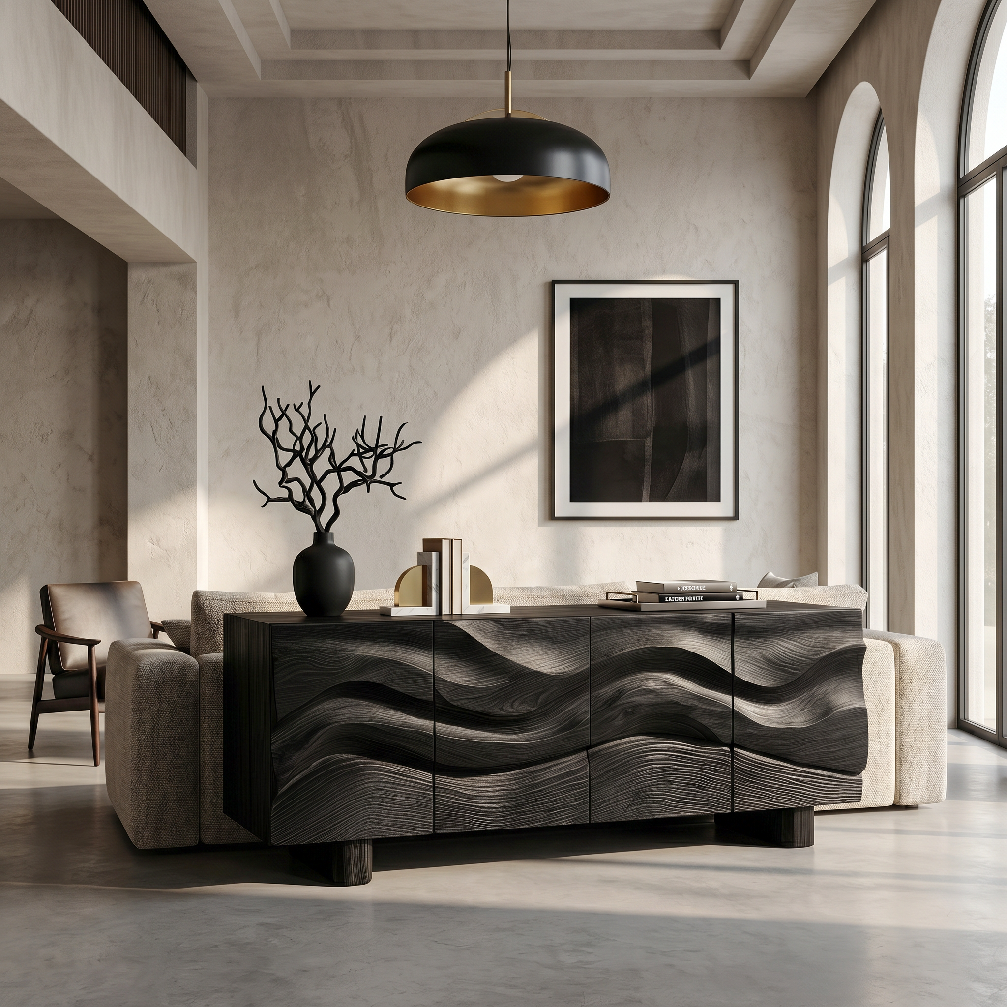 Modern Organic Sideboard With Wave Front Wood Doors For Living Room
