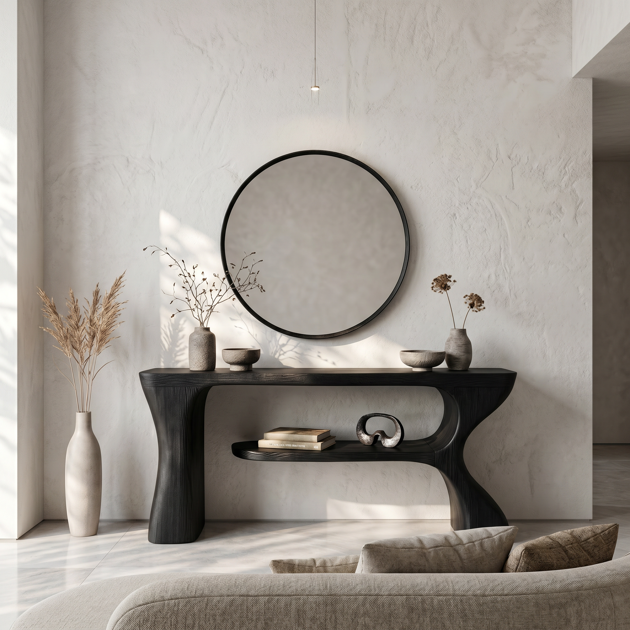 Organic Console Table With Sculptural Curved Form For Entryway