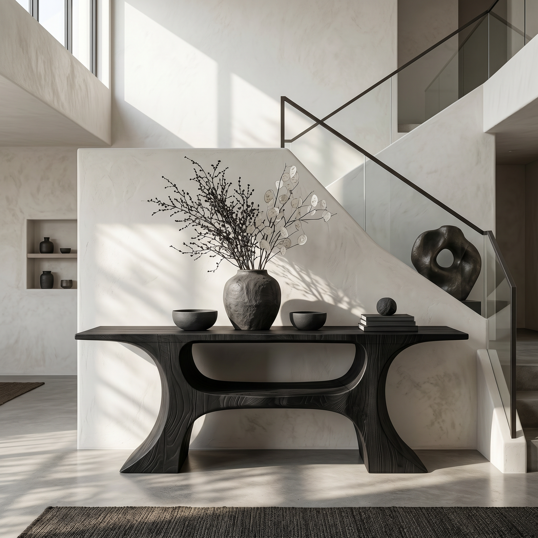 Modern Console Table With Soft Geometric Form For Living Room