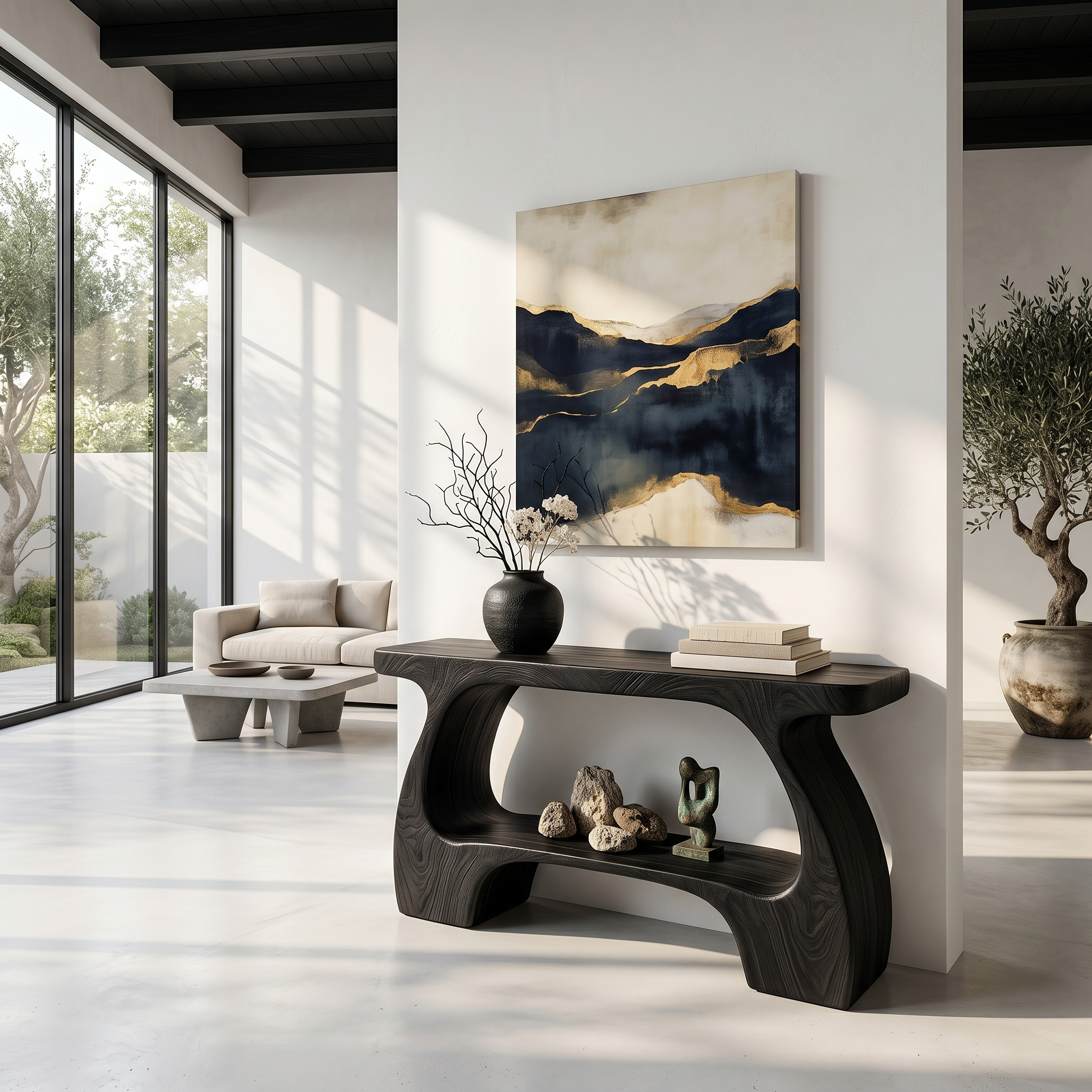 Natural Console Table With Organic Curved Silhouette For Entryway